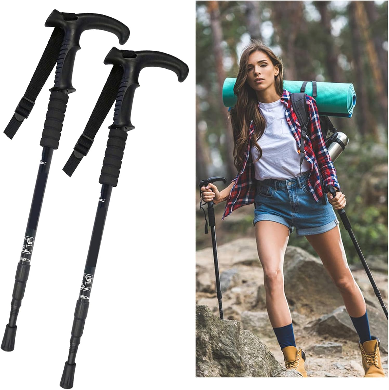 Threeh Walking Sticks Lightweight Trekking Poles T Anti-Slip Handle Design Adjustable Walking Cane for Travel Hiking Climbing Senior Men Women