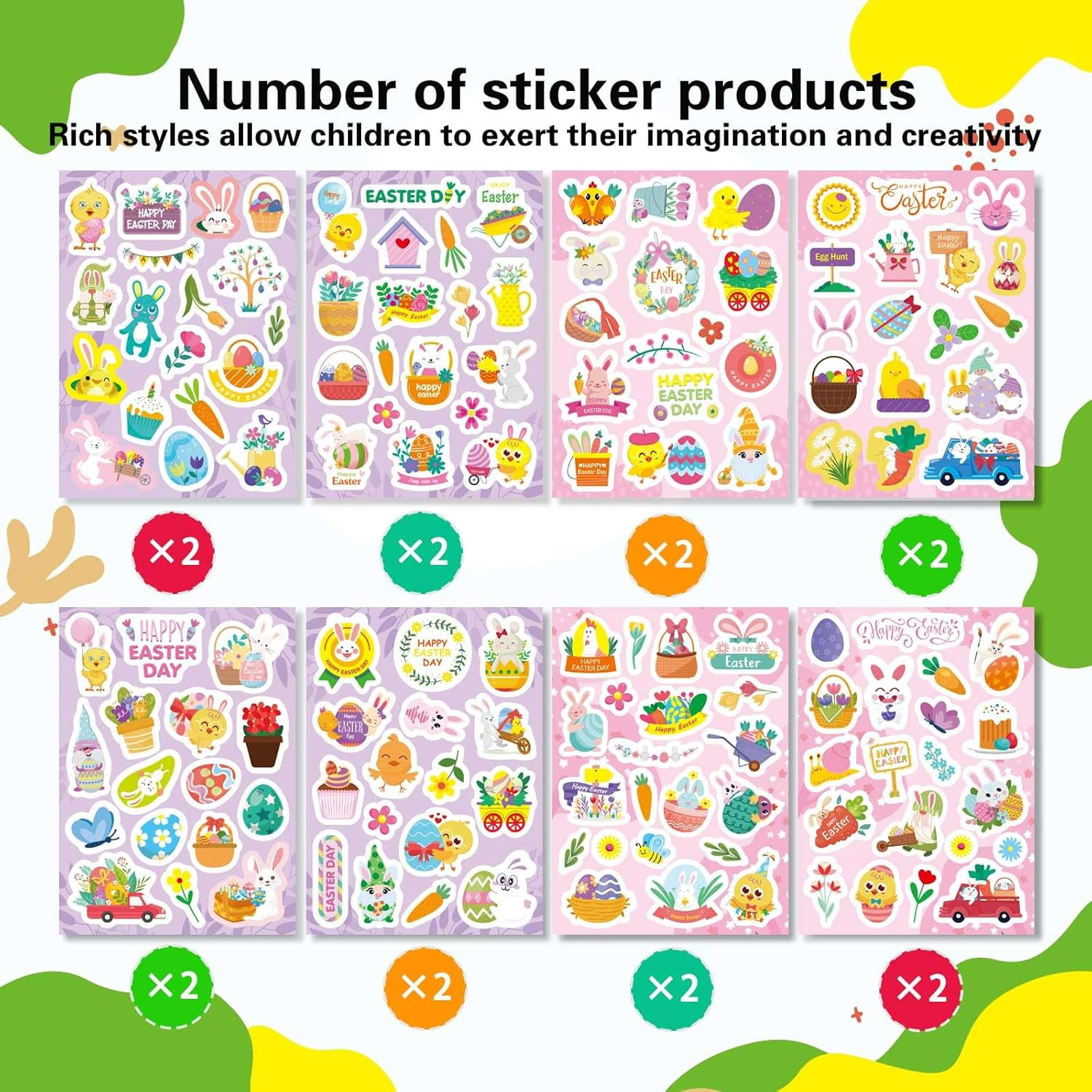 Easter Stickers, Fyvadio 282PCS Easter Eggs Bunny Rabbit Stickers for Kids Adults, Cute Easter Holiday Stickers for Skateboard, Water Bottles, Scrapbook, Junk Journal, DIY Crafts image number 6
