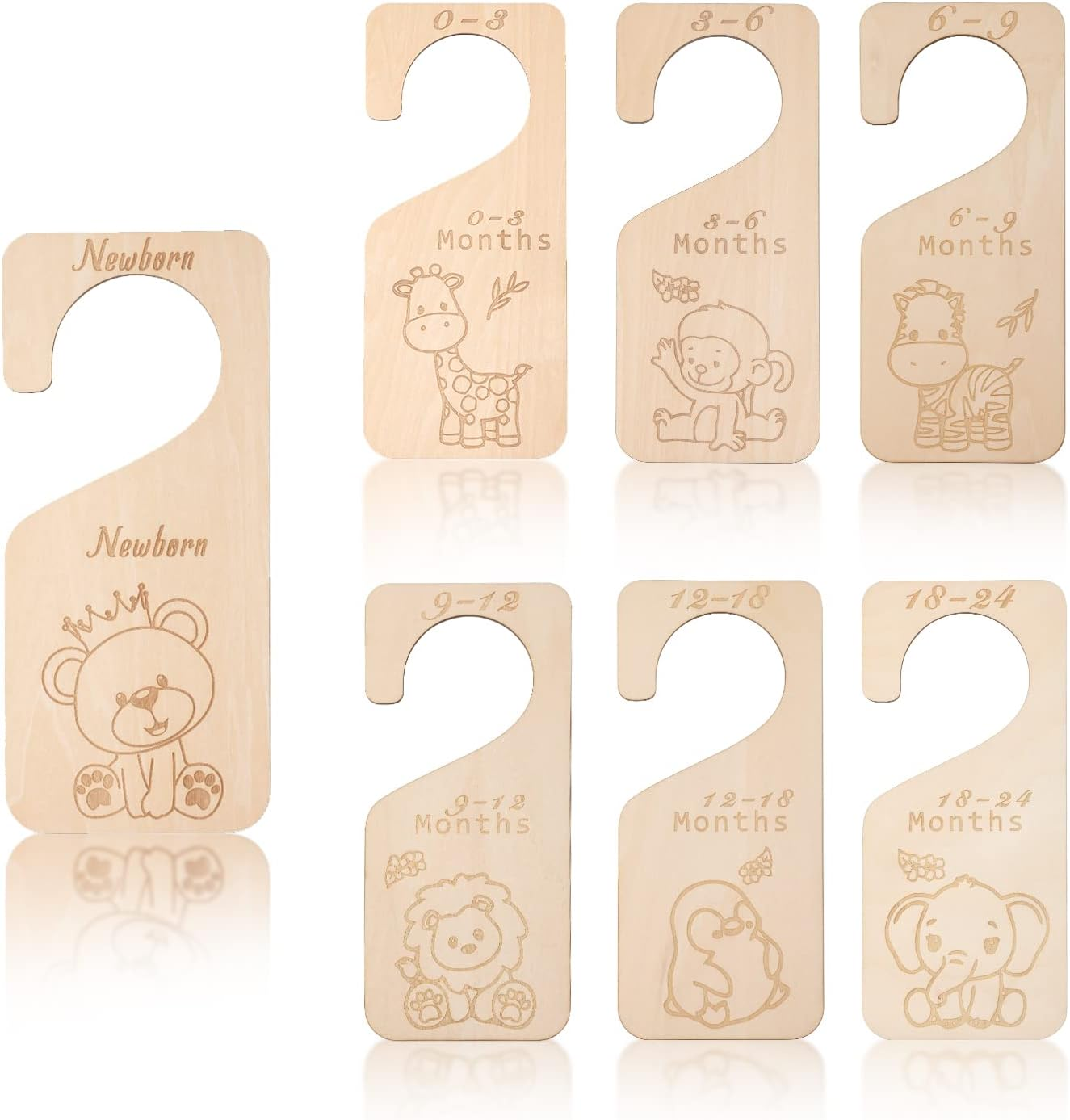 SAVITA Wooden Baby Clothes Dividers, 7Pcs Wood Closet Dividers Month Baby Closet Organizer from Newborn to 24 Months, Nursery Hanger Decor for Boys Girls Infant Wardrobe (Animal) image number 5