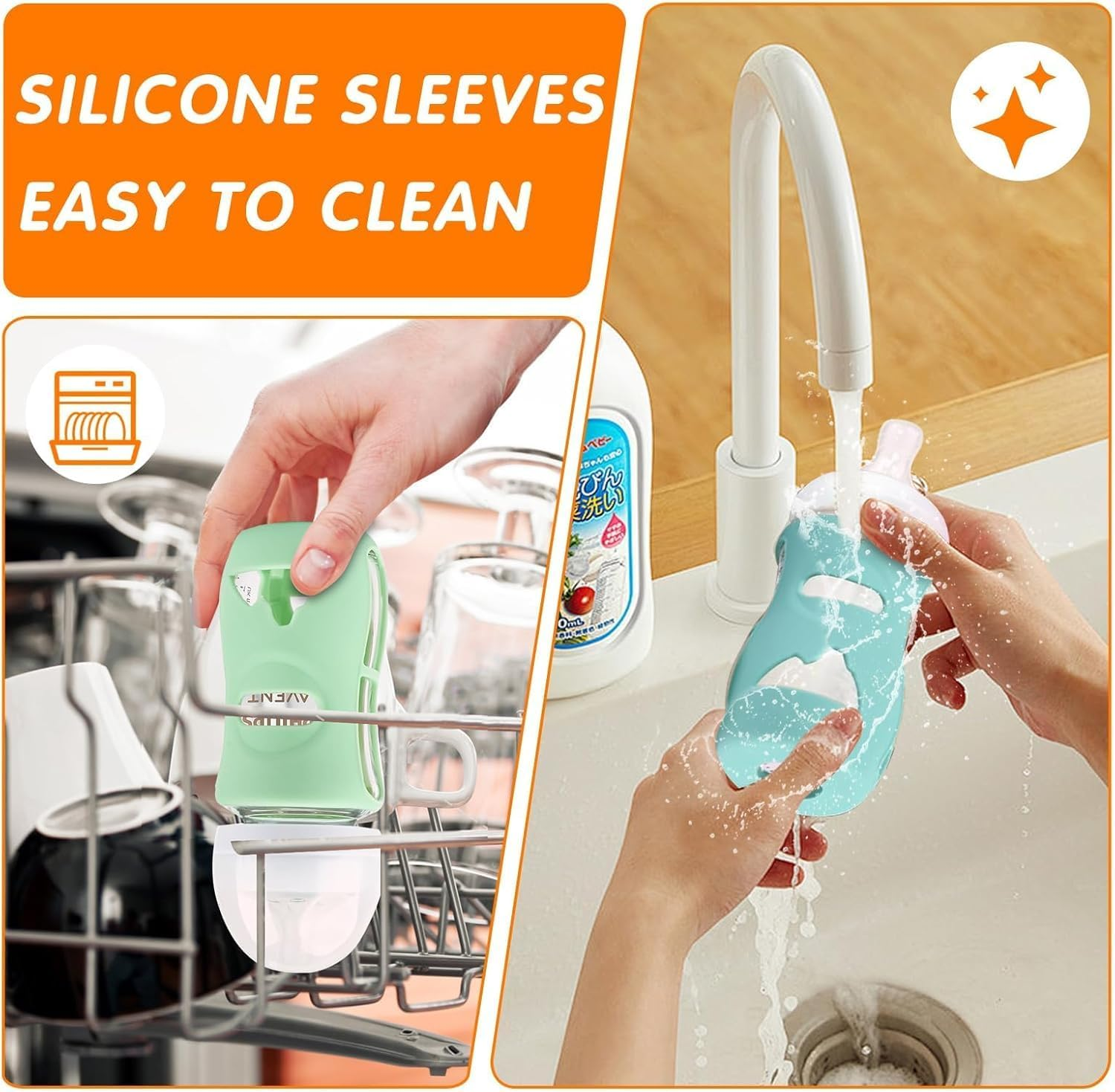 Silicone Sleeves for Avent Natural Glass Baby Bottles, 3 Pack anti Breakage Baby Bottle Holder, Compatible Philips Avent Glass Natural Baby Bottle 8 Oz, BPA Free(White+Blue+Green)