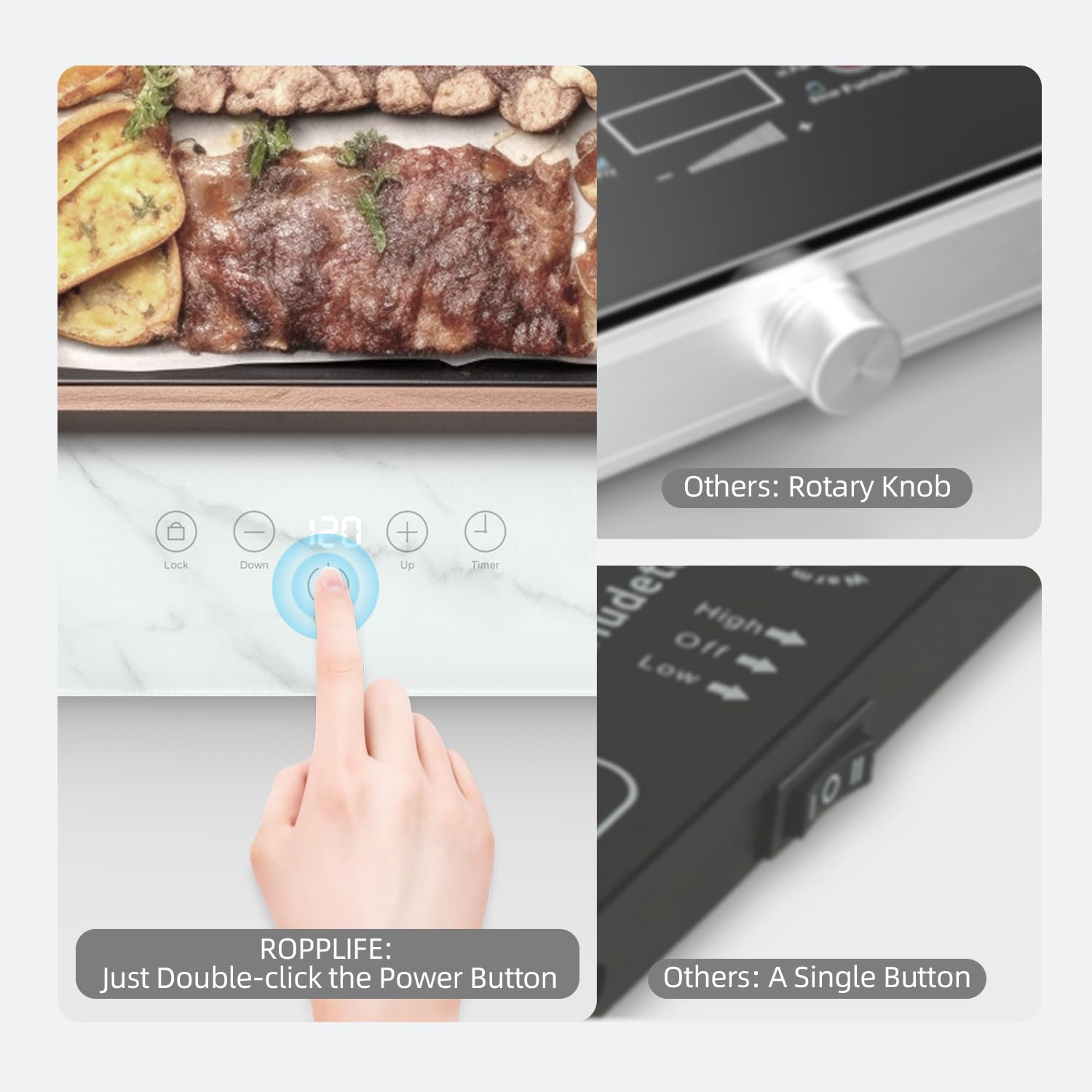 Electric Server Warming Tray,Food Warmer for Parties,9 Adjustable Temperature Control,6 Hours Timer,Ultra Slim Warming Tray,For Buffets,Restaurants,House Parties,Party (Marble) image number 2