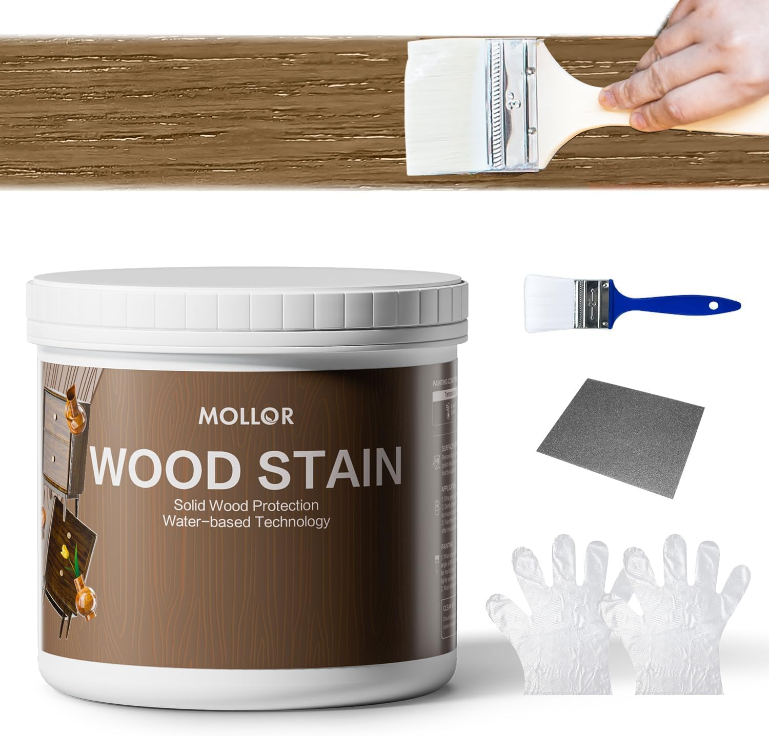 MOLLOR Wood Stain, 16 Oz Water Based Wood Stain and Sealer in One - No Priming, No Top Coat Required, Fast Drying|Low Odor|Non-Toxic, Perfect for Indoor and Outdoor Furniture (Black Walnut with Tools)