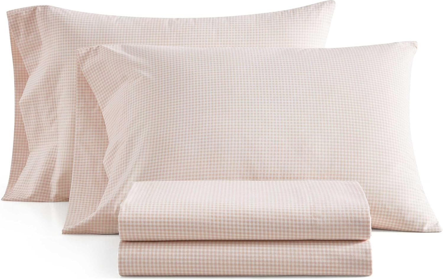 Martha Stewart - Queen Size Sheets Set, Crisp & Tailored Cooling Sheets W/A Naturally Smooth Cotton Percale Lightweight Feel - Bed Sheets with Matching Pillowcases & Fitted Sheet (Small Gingham Pink) image number 5
