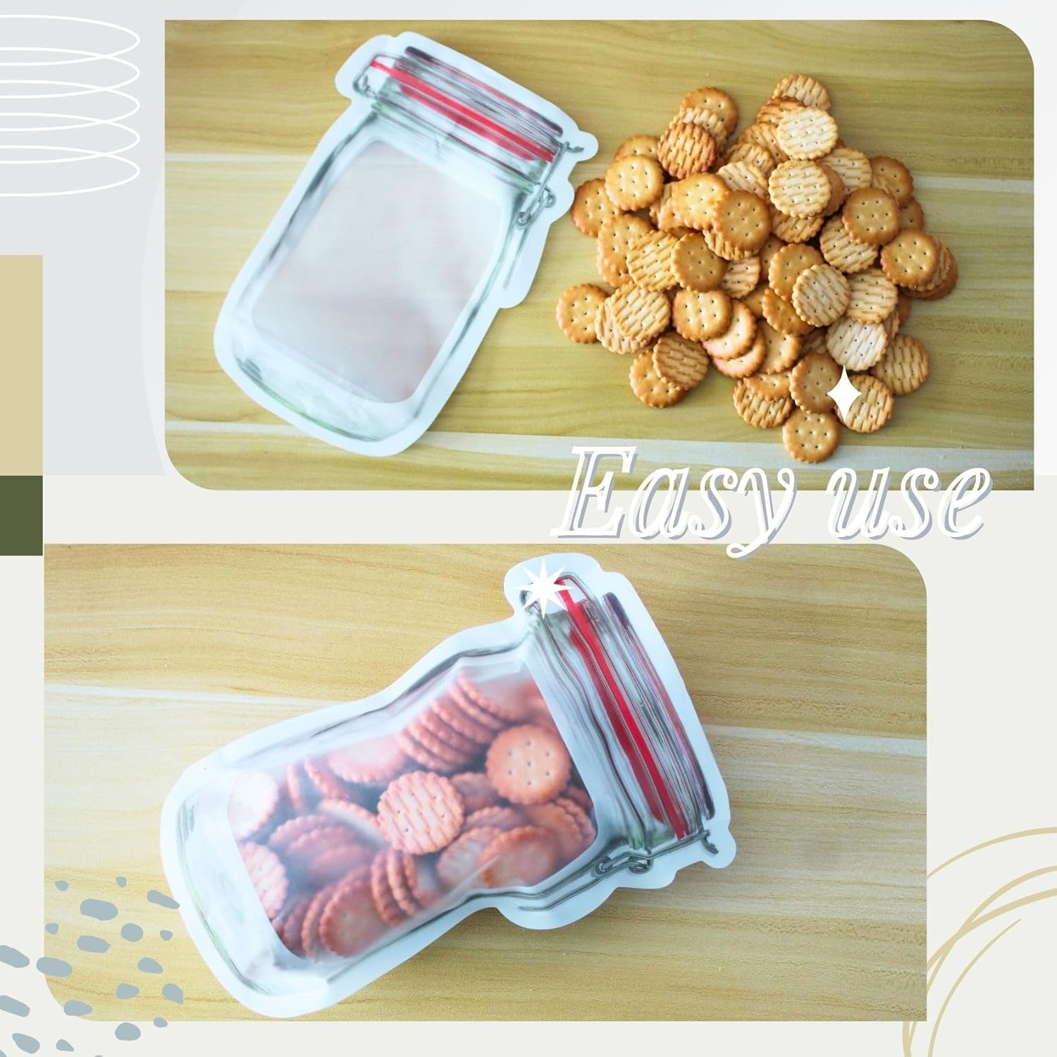 20Pcs Mason Jar Bags, Portable Food Saver Storage Bags, Reusable Snack Bags Food Saver Storage Bags, Zipper Sealed Bags Fresh Bags for Travel Camping and Home Office Kids image number 1