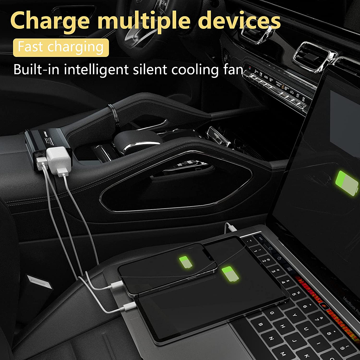 150W Power Inverter 12V DC to 110V AC Car Plug Adapter Outlet Converter with 3.1A Dual USB AC Car Charger for Laptop Computer Black - Black image number 3