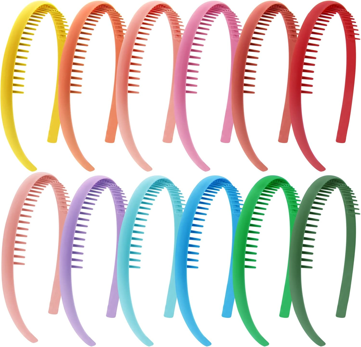 Duufin 12 Pieces Variety Plastic Hair Headbands with Non-Slip Teeth Combs for Girls and Women, 12 Colors