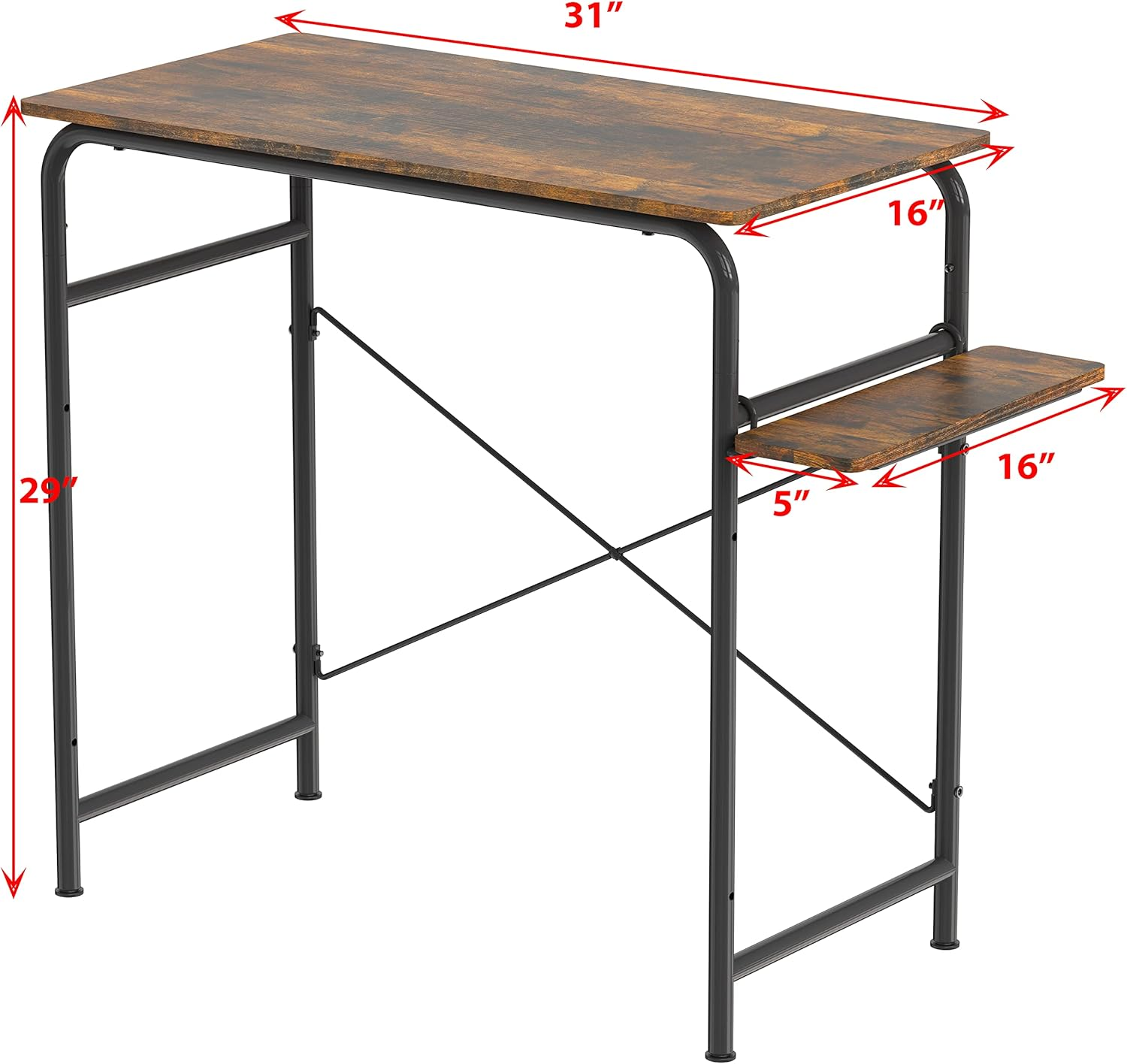 SHW 78Cm Gaming Computer Desk with Shelf, Rustic Brown image number 3