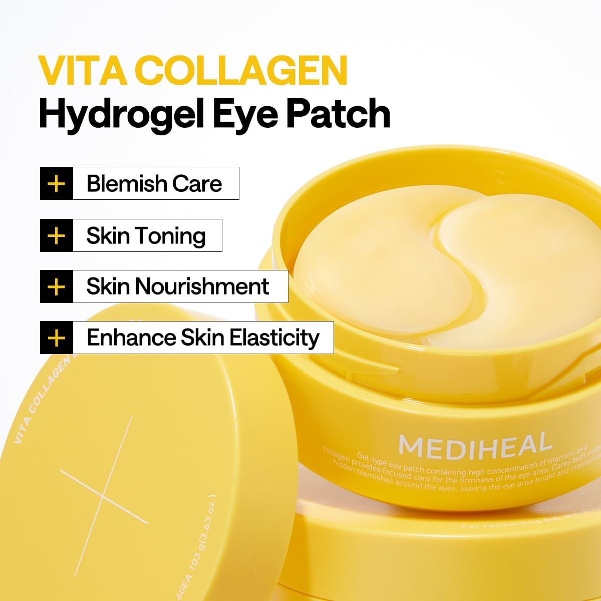 Mediheal Vita Collagen under Eye Patches for - Korean Hydrogel Eye Pads with 7 Vitamin & 5 Micro Collagen. Moisturizng & Non Irritating Eye Gel Mask. Sealing Cap Included.