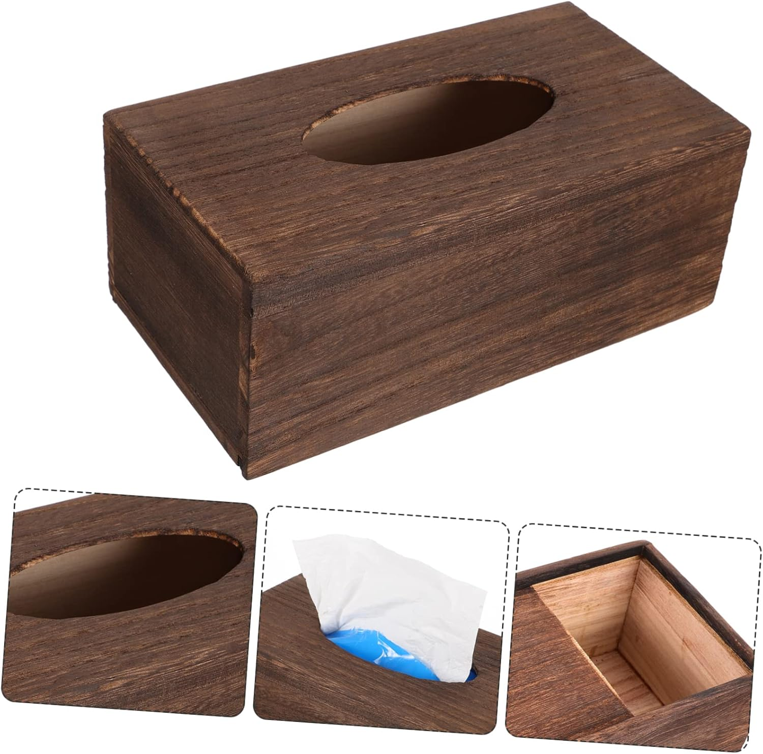 Alipis Elegant Fir Wood Tissue Box Napkin Storage Creative Decor for Living Room Tissue Box Holder image number 4