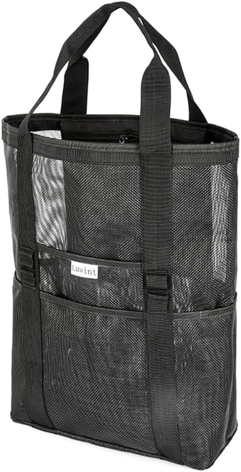Luwint Mesh Beach Bag Beach Tote Bag Lightweight Waterproof Sandproof Mesh Bag with Multiple Pockets for Beach Swim Pool Water Sport Travel
