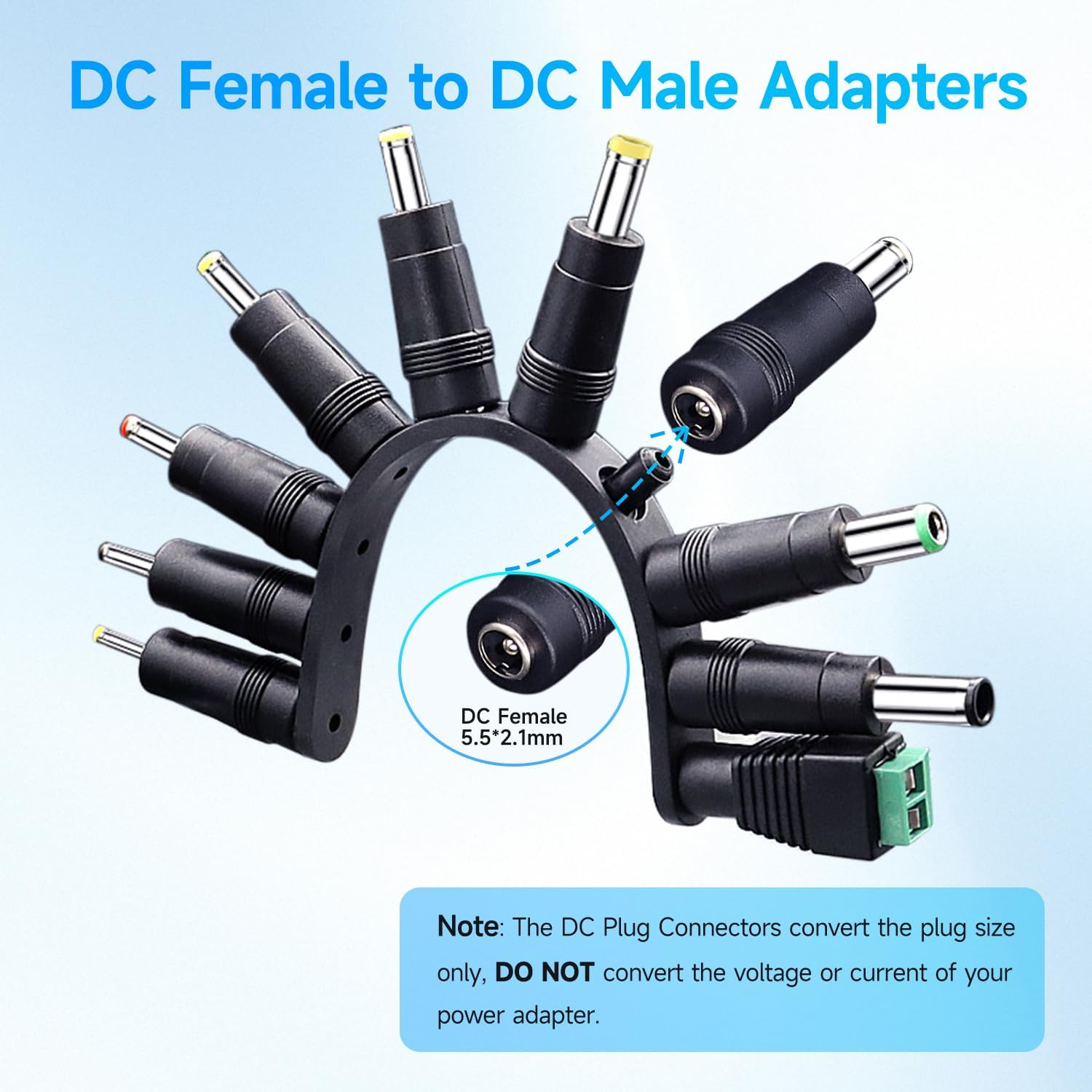 10PCS DC Power Adapter Connector Kit with 5.5 X 2.1Mm Female Base (2.5X0.7Mm/3.0X1.1Mm/3.5X1.35Mm/4.0X1.7Mm/4.8X1.7Mm/5.5X1.7Mm/5.5X2.5Mm/6.3X3.0Mm/6.0X4.4Mm/Led Terminal Connector)