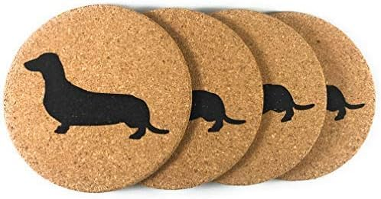 Dachshund Weiner Dog Gift Cork 4 Pack Drink Coasters Set - Basic Design Wiener Dog Decor - Perfect Decoration for Doxie Lovers image number 1