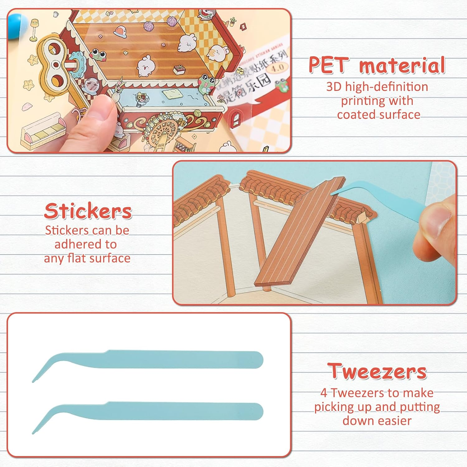 8 Set DIY 3D House Scene Stickers, 2025 New Fun DIY 3D Sticker Scene Make Your Own Mini Room, Cute Cartoon Miniature Scene Sticker Set, 3D House Stickers Quiet Book for Adults Kids Gift image number 5