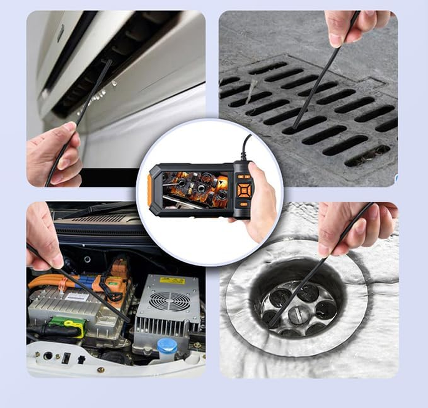 Triple Lens Endoscope Inspection Camera,1080P HD 8Mm Industrial Borescope with 32.8Ft/10M Semi-Rigid Cable, 5 Inchs IPS Screen, Waterproof Drain Snake Camera for Sewer Pipe image number 2