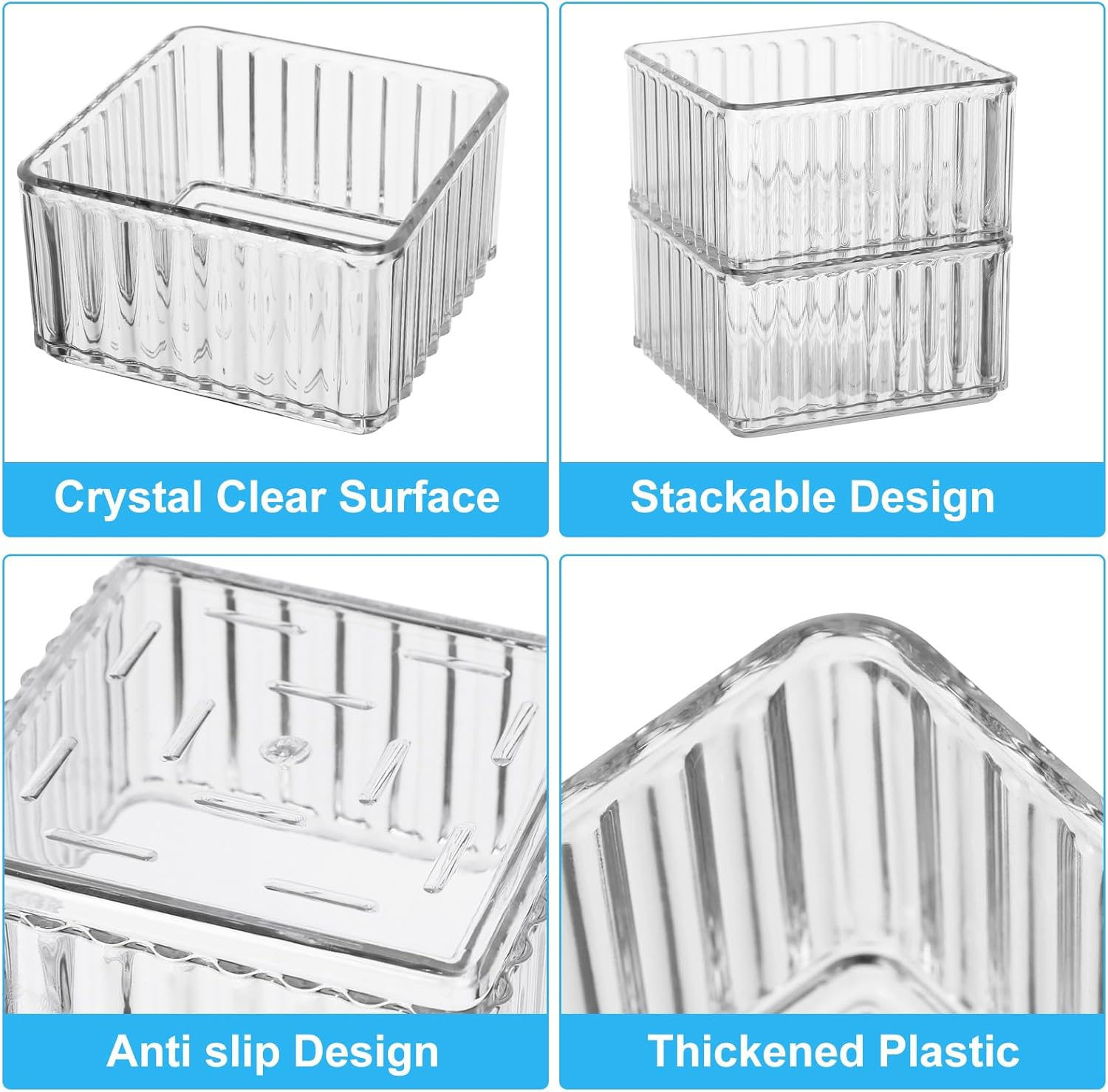 7 PCS Clear Drawer Organizers Bins, 4-Size Stackable Makeup Organizer Trays, Drawer Storage Containers, Desk Organiser for Kitchen Bathroom Makeup Office image number 6