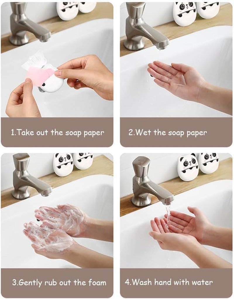 1Pc Cute Panda Portable Soap Sheets,Mini Travel Soap Paper Sheets Disposable Water Soluble Hand Washing Bath Scented Paper Soap for Outdoor Foaming Paper Travel,Soap Shampoo,Personal Care image number 1