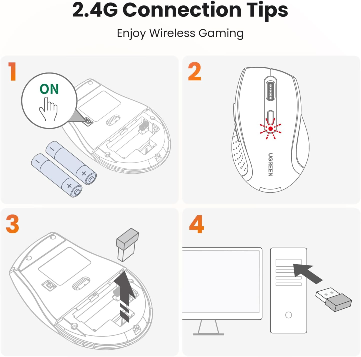 UGREEN Wireless Ergonomic Mouse, 2.4G USB, 1600 DPI Optical Tracking, Silent Mice, &le;40Db, 12-Month Battery Life for Laptop, Macbook, Chromebook image number 5