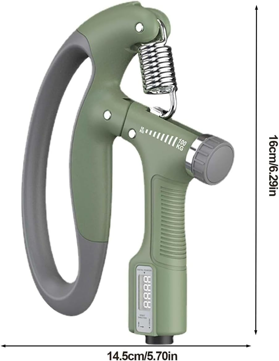 AIMALL Adjustable R-Type Grip Strength Trainer with LCD Counter, 5.7X6.29In, Hand Finger Arm Exercise Device for Men & Women, Durable Steel Spring Fitness Tool - Green image number 4