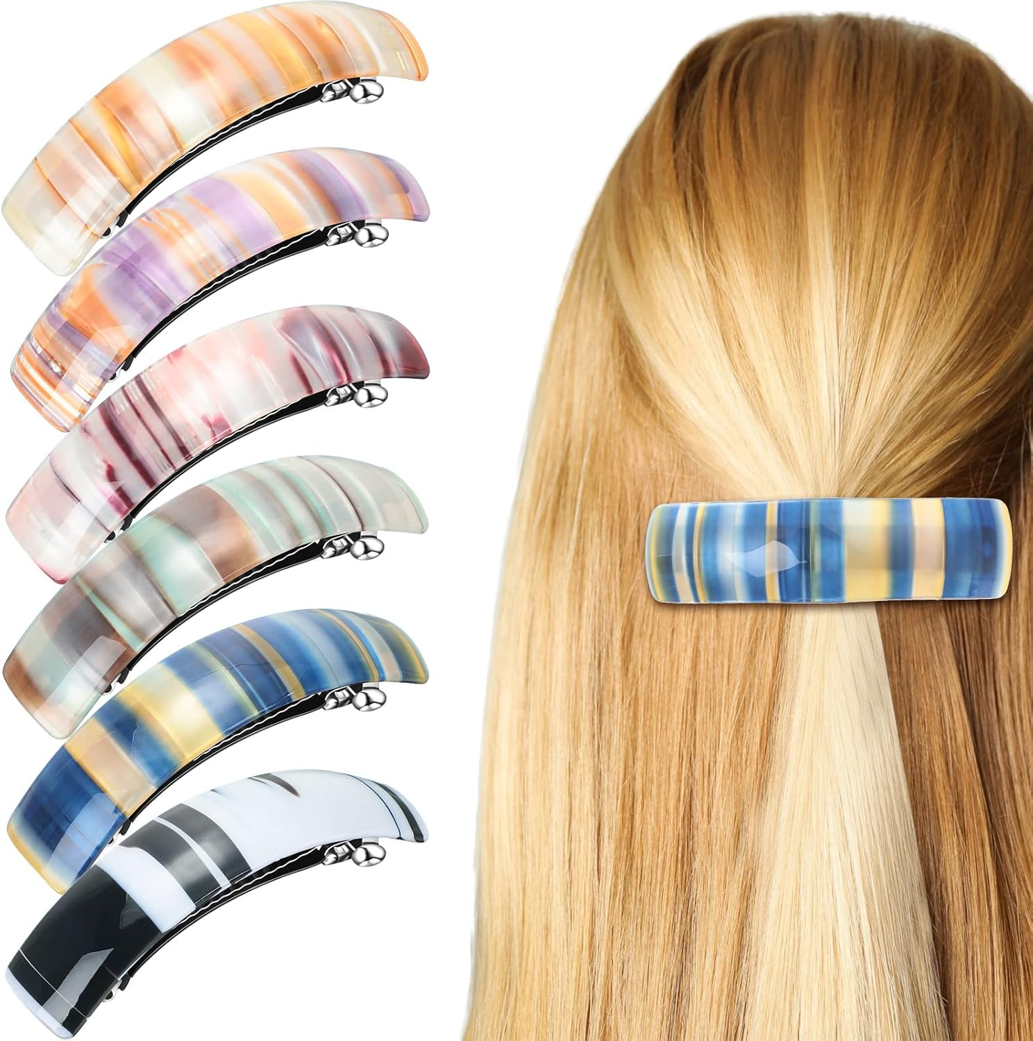 WILLBOND 6 Pcs Hair Barrettes for Women Large Barrettes Hair French Clips Pin Retro Clasp for Mom Gifts Women Accessories, 6 Colors(Multicolor,Stripe) image number 2