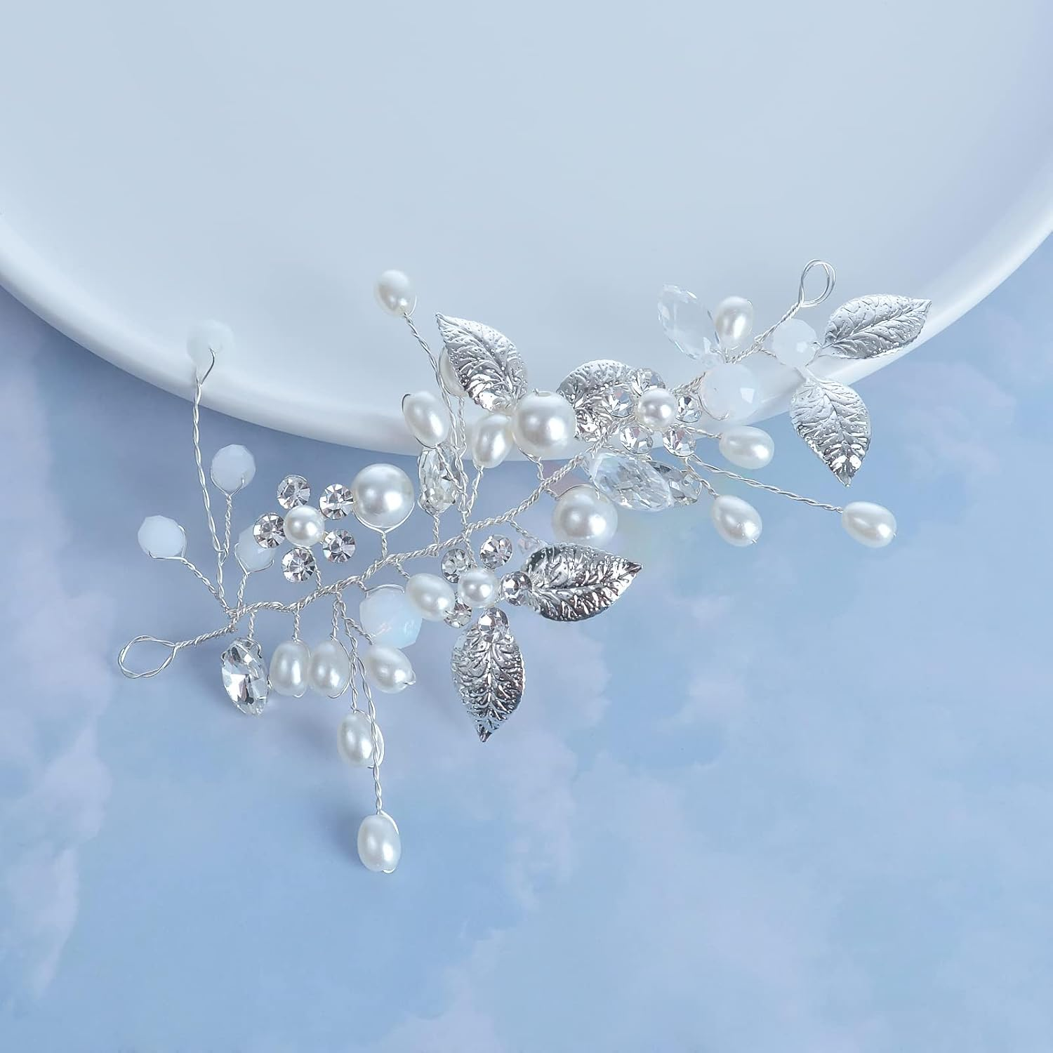 Bridal Crystal Headband, Flower Leaf Headpiece, Wedding Hair Accessories for Bride, Hair Accessories for Women and Girls (Silver) image number 6