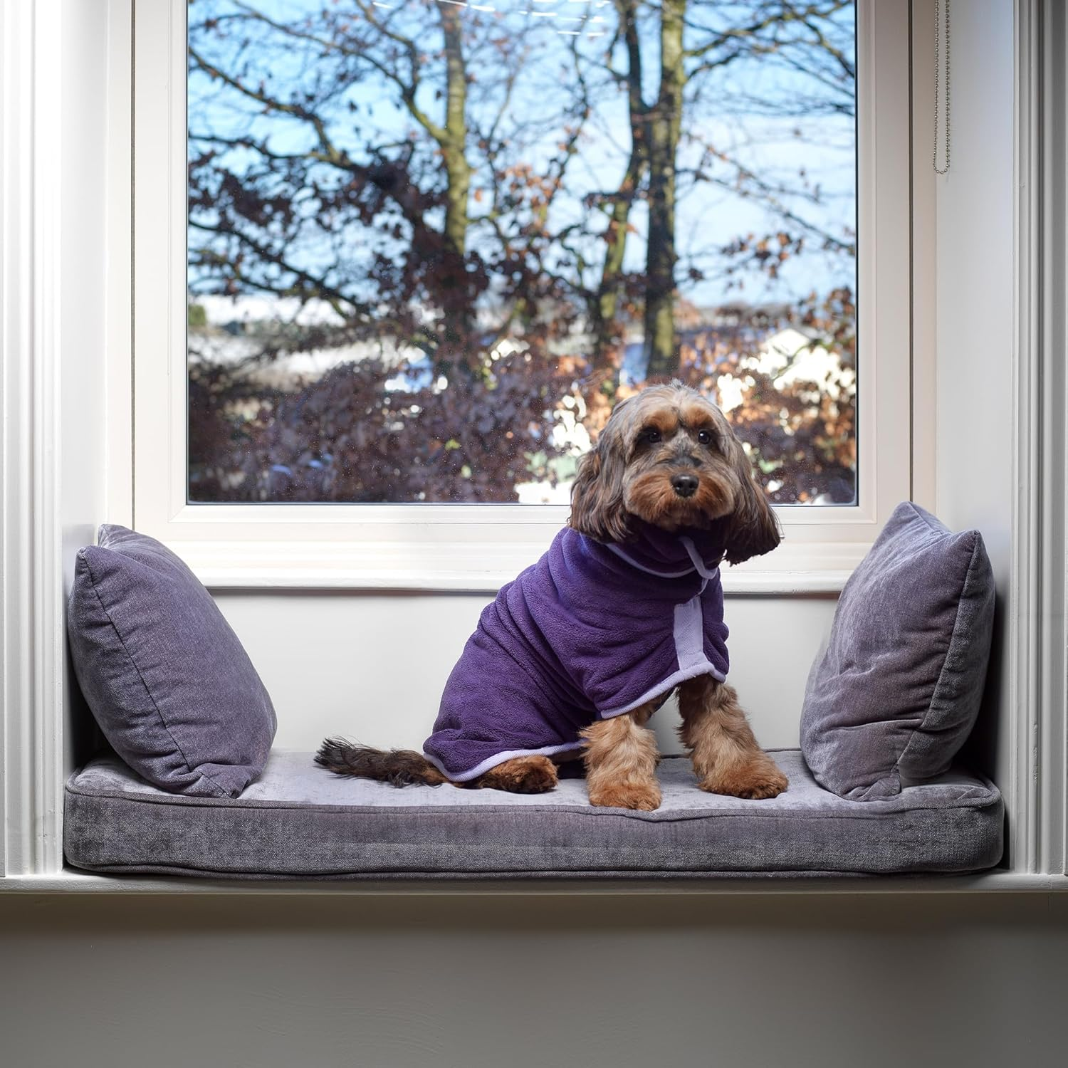 Lucky Paws&reg; UK Dog Drying Coat - Double-Layer Robe for Faster Drying, Super Absorbent Towel & Ultra Soft Dressing Gown in One Luxurious Robe (XXL, Aubergine) image number 3