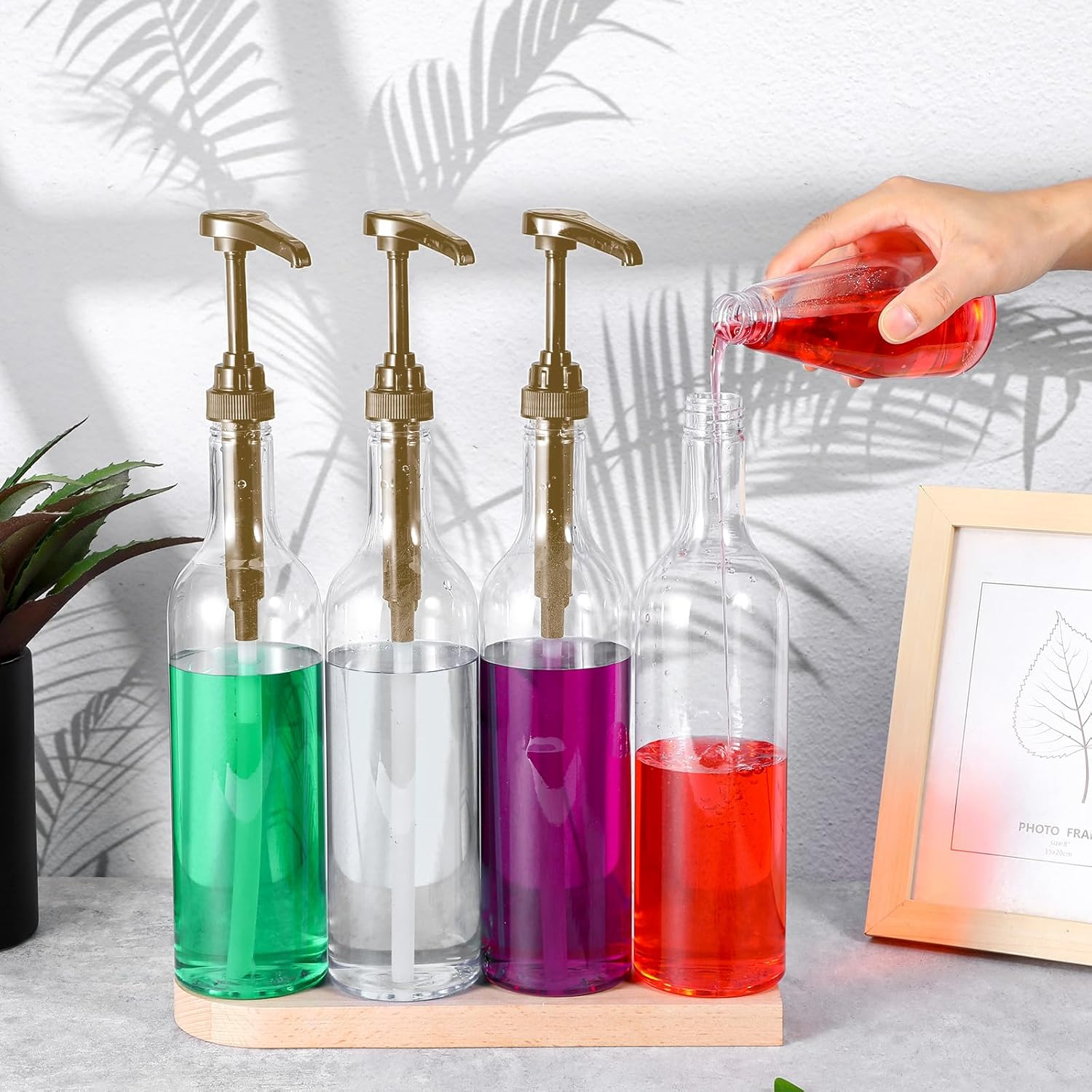 4 Pcs Coffee Syrup Dispenser, 750Ml Syrup Bottles, Syrup Dispenser for Coffee Bar with Large Leakproof Gold Pump, Coffee Syrup Gold Pump Bottles for Coffee Bar Accessories Essentials image number 2