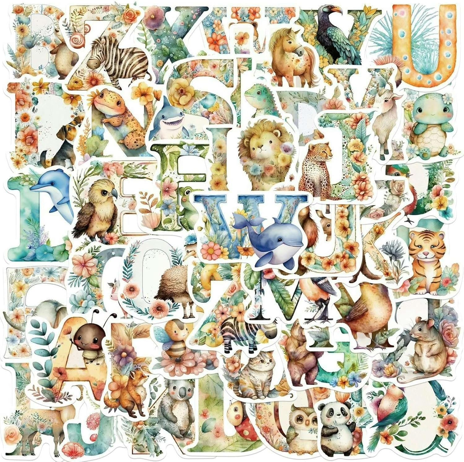 Animal Letter Stickers for Kids, 52Pcs Cute Stickers for Kindle Book Laptop Computer Water Bottle Skateboard Guitar, Scrapbooking Supplies for Toddlers Kids Boys Girls Teens image number 5