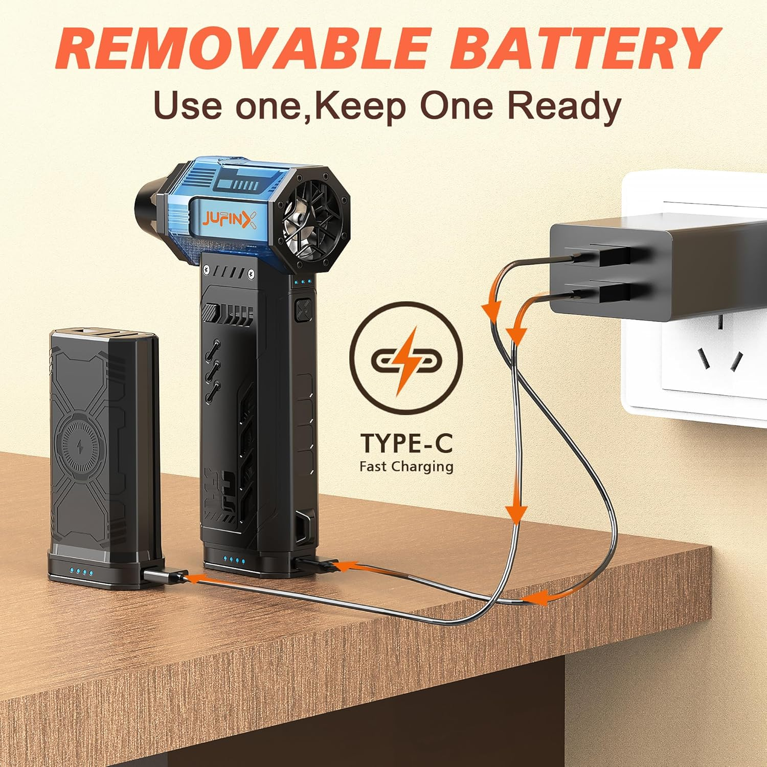 JUFINX Air Duster -250000RPM Electeic Air Duster, Replaceable Batteries 2Pcs,Long Life Cordless Mini Blower, 3-Gear Adjustable- Cordless Air Duster for Keyboard,Pcs,Outdoors,Leaves,Car Cleaning ﻿