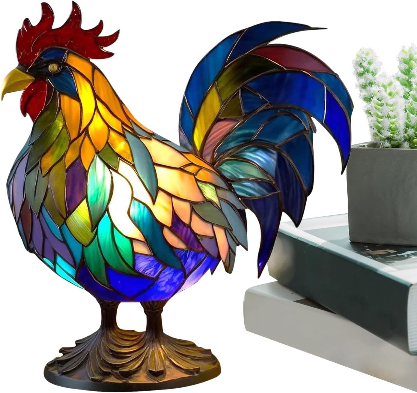Stained Glass Table Lamp - Rooster Stained Glass Resin Lamp | Retro, Home Decoration, Housewarming for Living Room Bedroom Home Puchen
