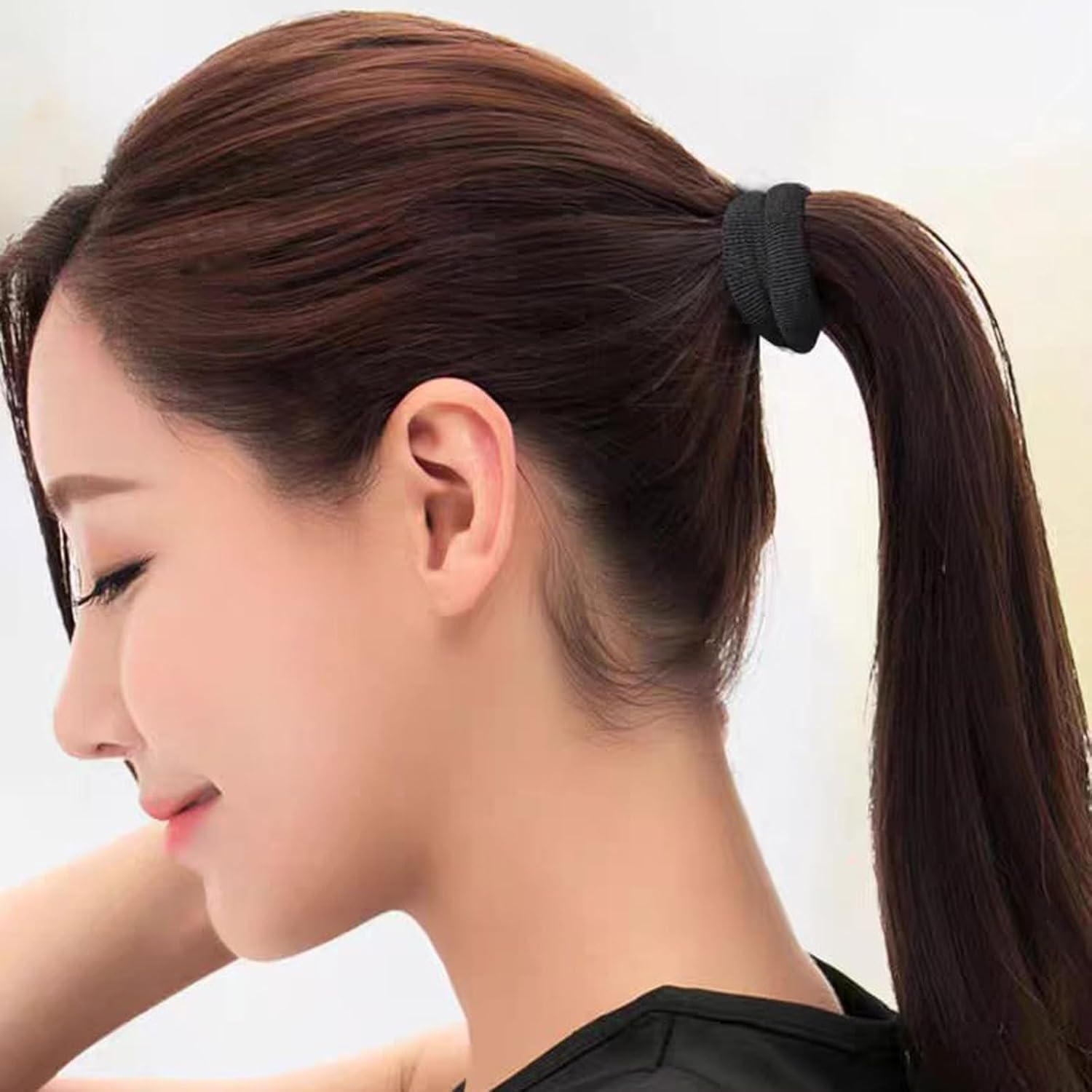 AGDGV 100 Pcs Black Hair Ties for Women Girls - Seamless No Damage Elastic Ponytail Holders for Thick/Thin Hair, Soft Hair Bands for Braids & Daily Use image number 3