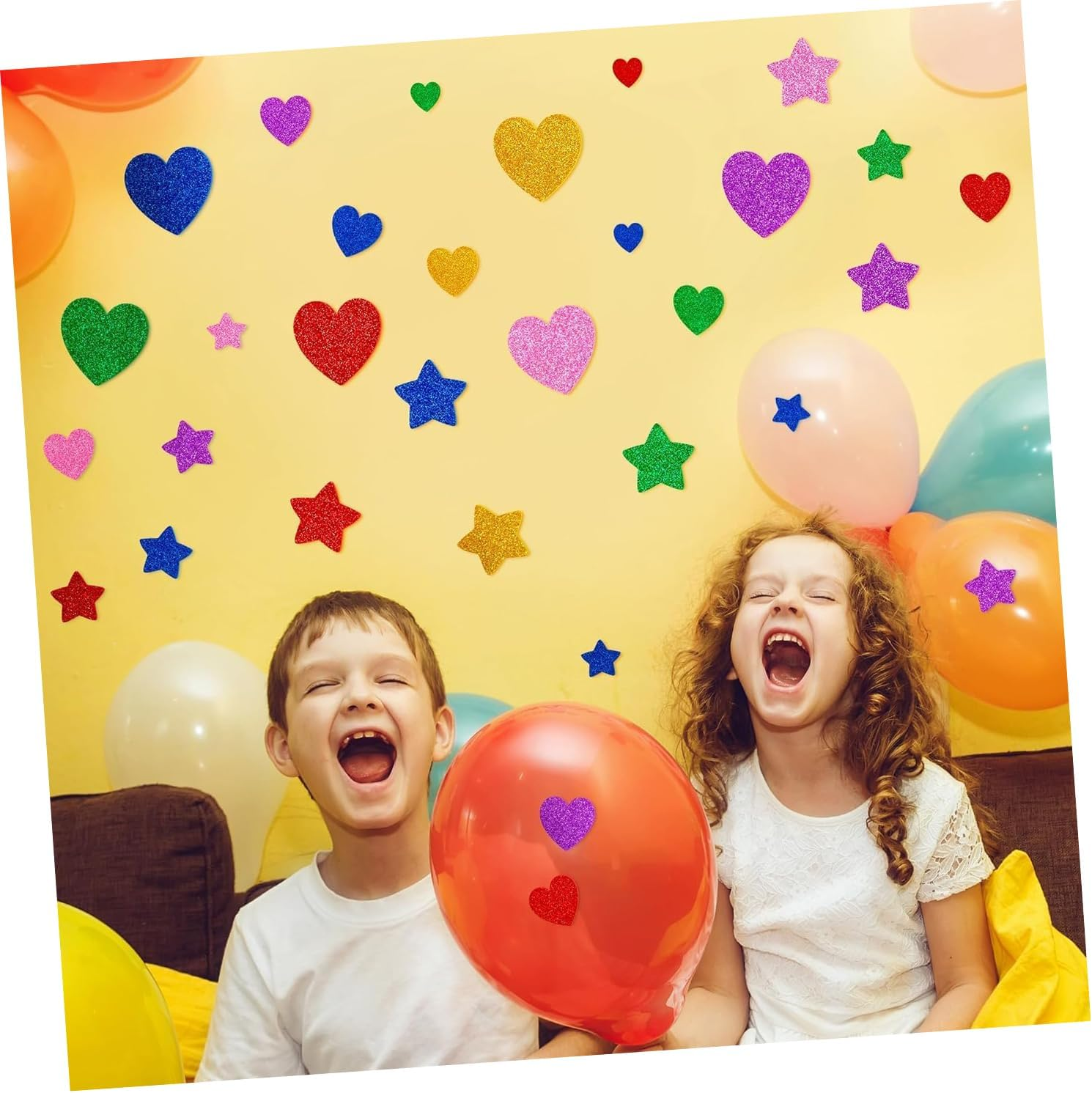 WEZCHUGHAOL 300PCS Colorful Glitter Foam Stickers Set - Self-Adhesive Stars & Hearts for Crafts, Valentine'S Day Cards, Scrapbooking, Home Decor - Sparkle DIY Art Supplies (Mixed Sizes) image number 6