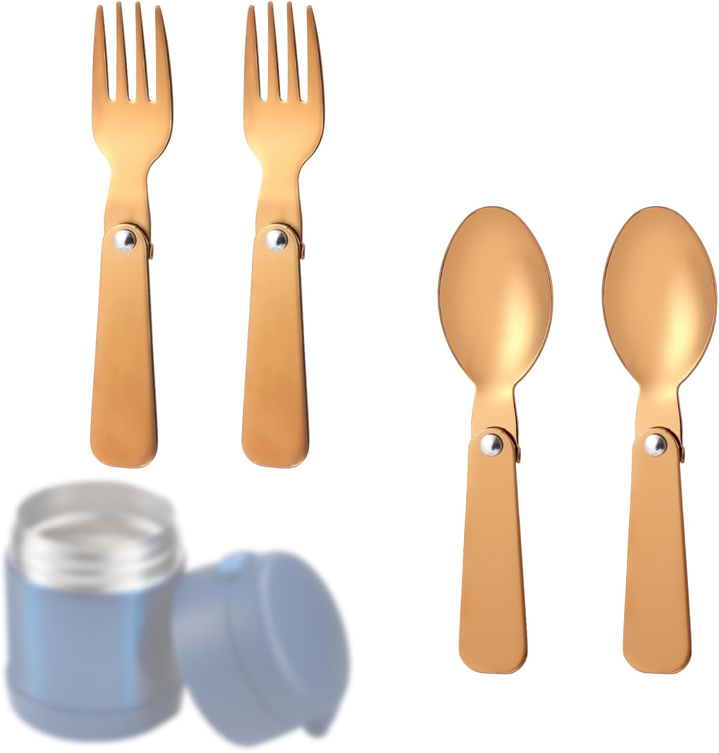 2Pcs Folding Spoons & 2Pcs Folding Forks for Thermos Funtainer 10Oz Food Jar, Stainless Steel Portable Utensil Replacement, Metal Foldable Fork, Home Kitchen Travel Camping Part Accessories(Rose Gold) image number 6