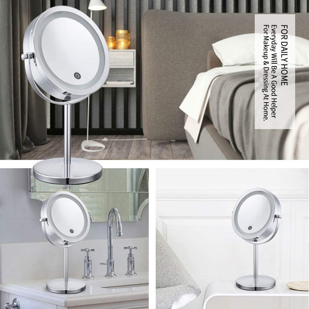Wowcook Lighted Magnifying Mirrors - 1X / 10X Magnification Eye Makeup Mirror with Light - Touch Screen Adjustable LED Light Polished Chrome 7 Inch Makeup Magnify Mirror image number 6
