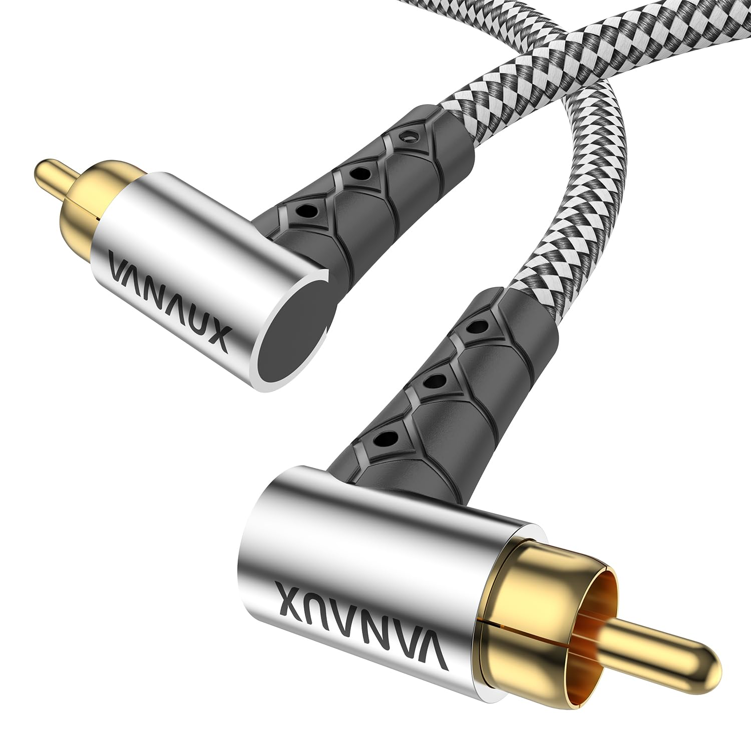 VANAUX 90 Degree Subwoofer Cable,Premium Audio RCA to RCA Cable,(Gold-Plated Connectors) Ideal for Tight Spaces,Home Theater,Sound Systems (90 Degree to 90 Degree, 10FT/3M)