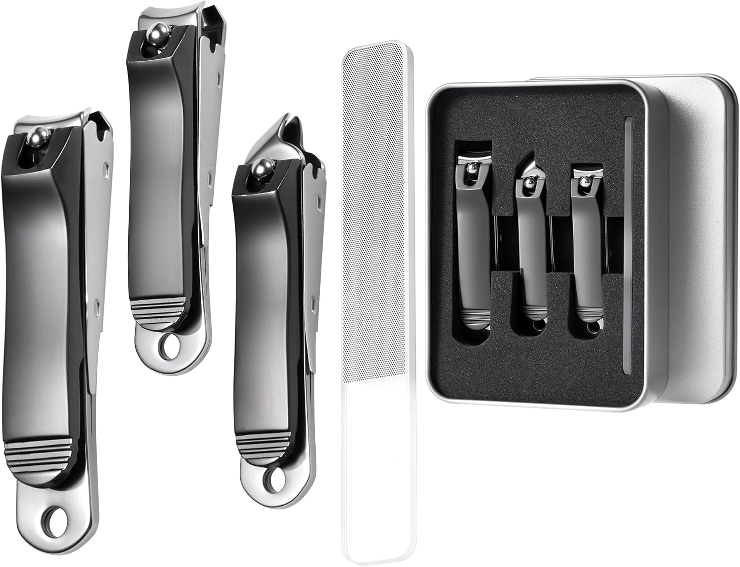 4 in 1 Professional Nail Clippers with Anti-Snap Nail Holder, Stainless Steel Nail Clippers Set for Hands and Feet, Ingrown Toenail Nippers with Glass File, Manicure and Pedicure Kit