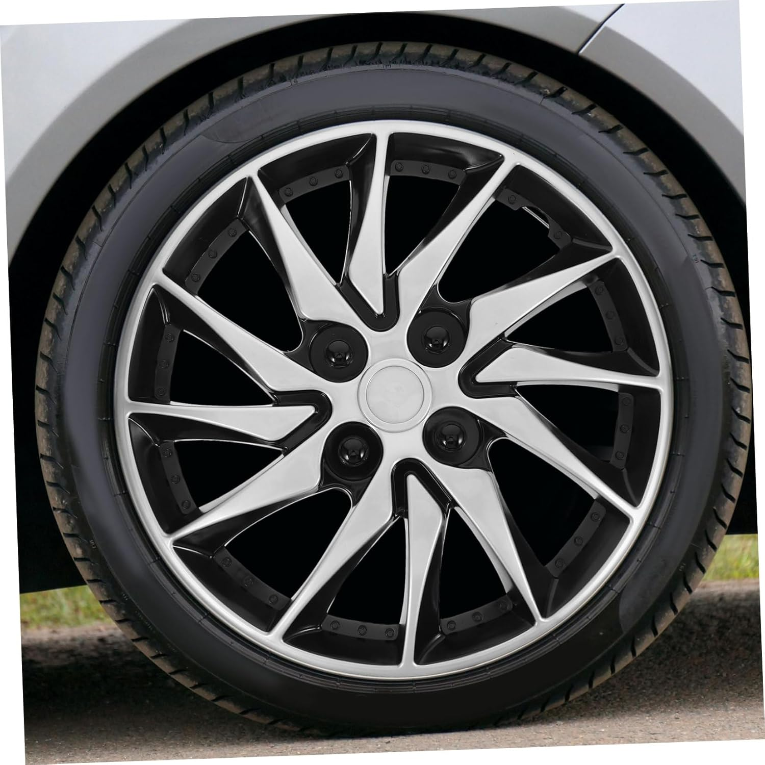 Kichvoe Universal 14-Inch Abs Wheel Hub Caps Silver Black Car Wheel Hubcap Replacement for Cars Suvs Trucks Automotive Center Caps Accessories image number 4