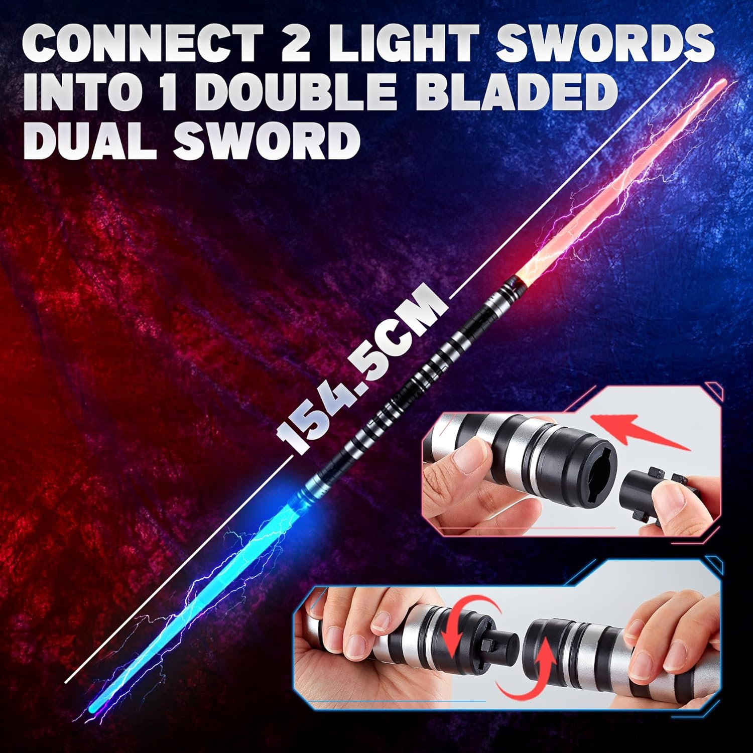 2 Packs Light up Sabers for Kids -7 Colors Retractable Power Sword with FX Sound(Motion Sensitive), Glowing Toys for Halloween Cosplay, Christmas Birthday Gifts for Boys & Girls