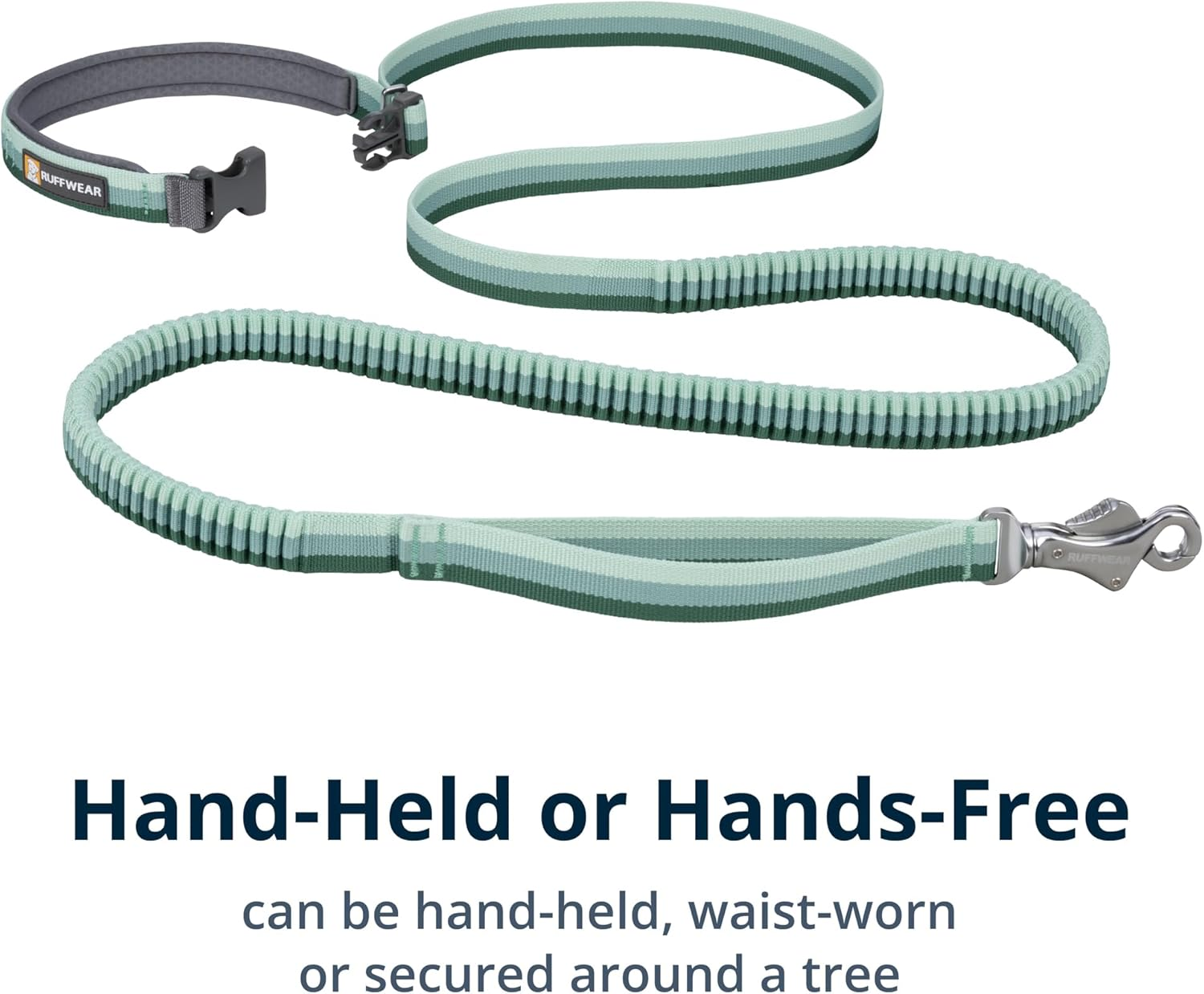 RUFFWEAR Roamer Bungee Dog Lead, Running Dog Leash, Extendable Dog Lead, Hand Held or Waist Worn Lightweight Adjustable Dog Rope, Premium Pet Accessories for Walks, 1.7-2.1M Long, River Rock Green image number 2