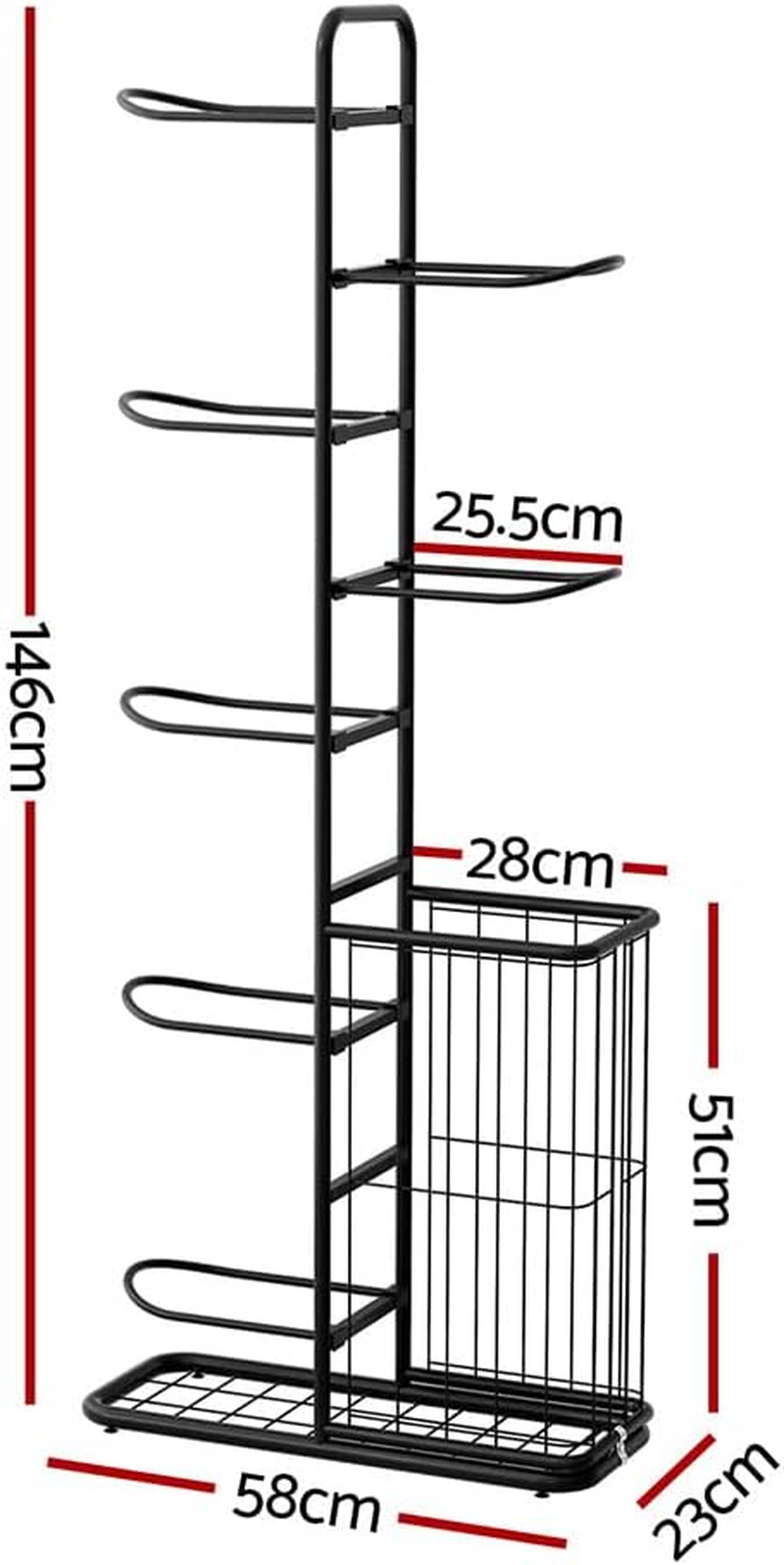 Everfit Ball Storage Rack Heavy Duty Sports Equipment Organizer 7-Tier with Basket Ball Rack for Basketball Football Volleyball Indoor Outdoor Sports Storage