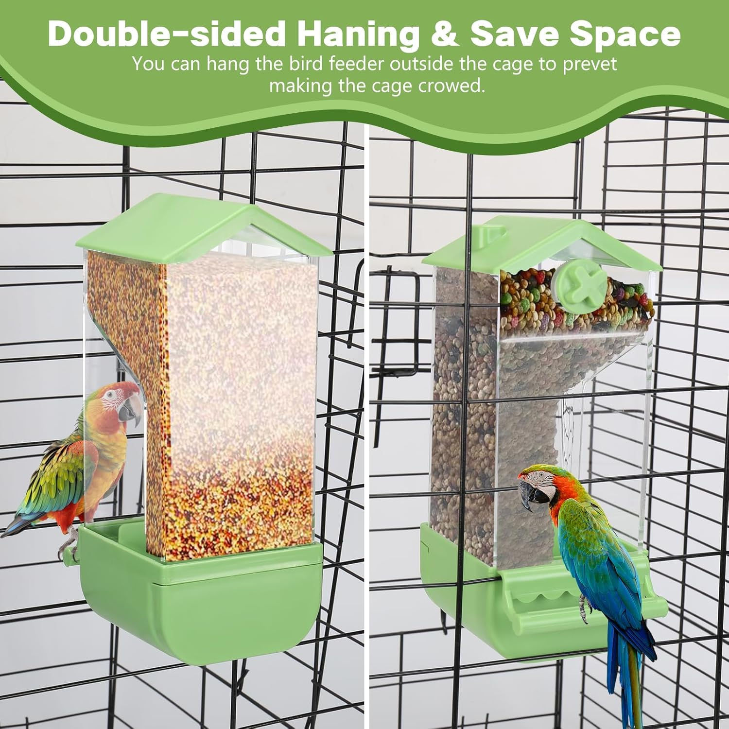 Yummy Sam Automatic Bird Feeder with Perch for Cage, No Mess Acrylic Transparent Bird Cage Feeder, Parrot Seed Feeders Food Container Cage Accessories for Small Medium Birds Parrot Cockatoo Canary image number 3