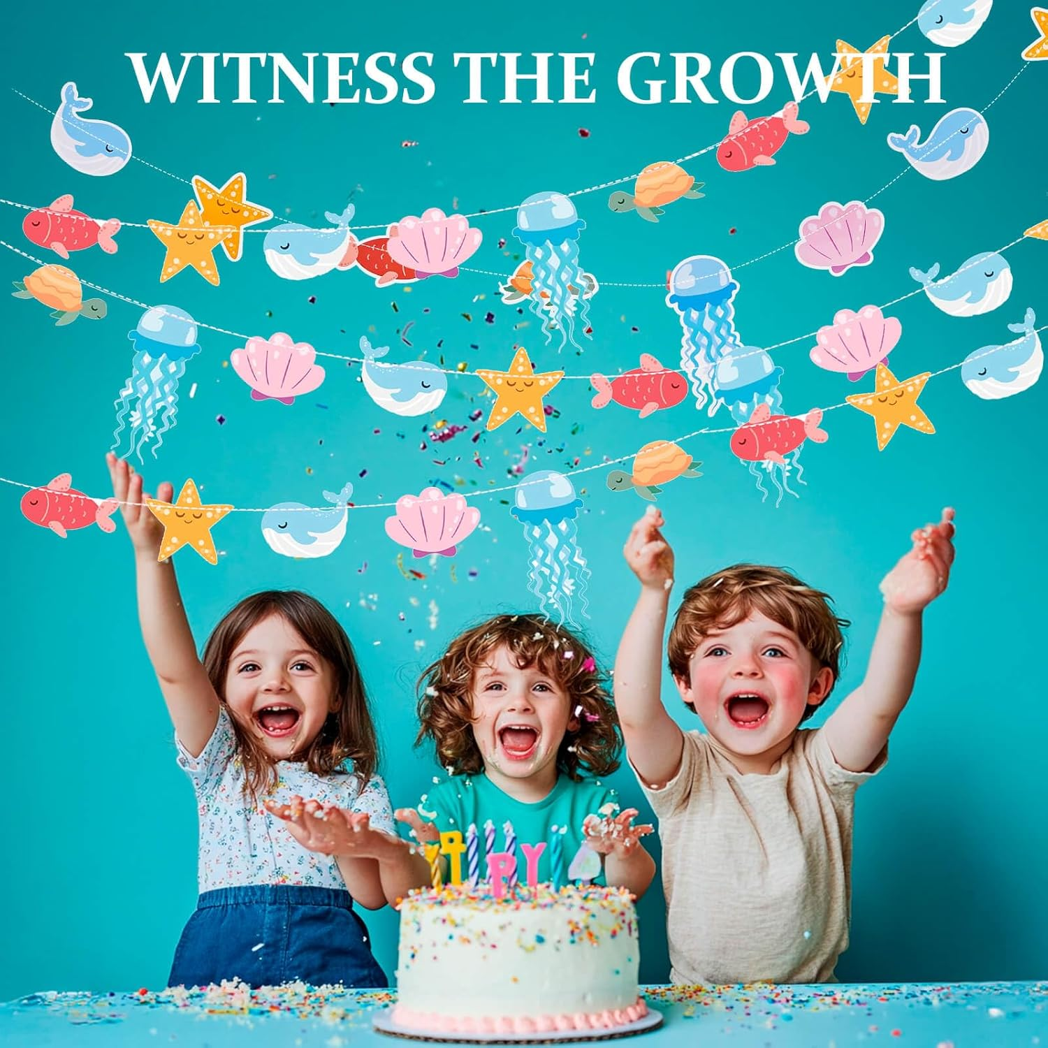 Dayker under the Sea Banner, Ocean Animals Garland, Premium Paper Ocean Theme Party Decoration for Girls Boys Birthday Celebrations, Baby Shower, Room Decor image number 1