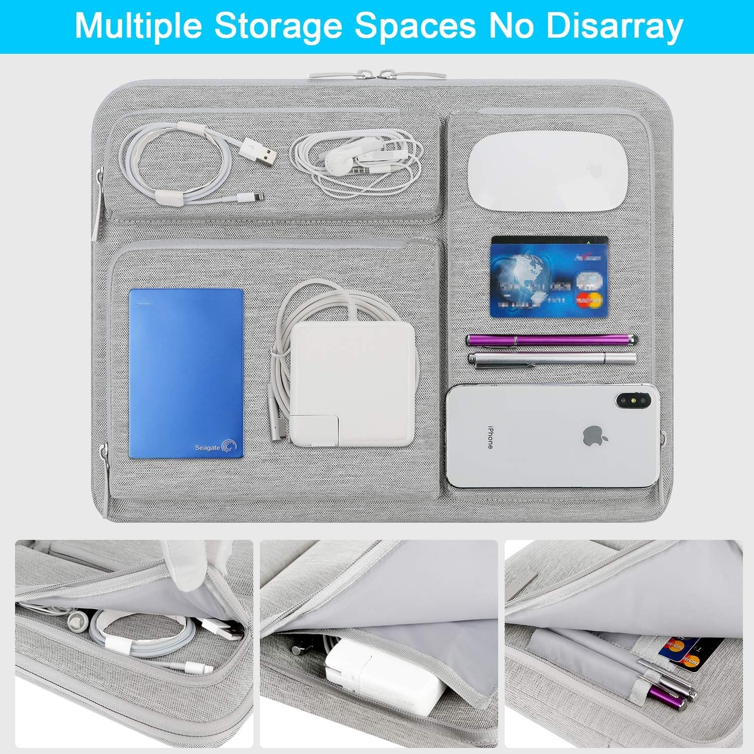 Lacdo 360&deg; Protective Laptop Sleeve Case for 13 Inch New Macbook Air M4 A3240 2025, M3 A3113, M2 A2681, M1 A2337 | 13" Macbook Pro M2/M1 A2338 A2251 | 13" Ipad Air M3 / Ipad Pro M4 Computer Bag, Gray image number 7