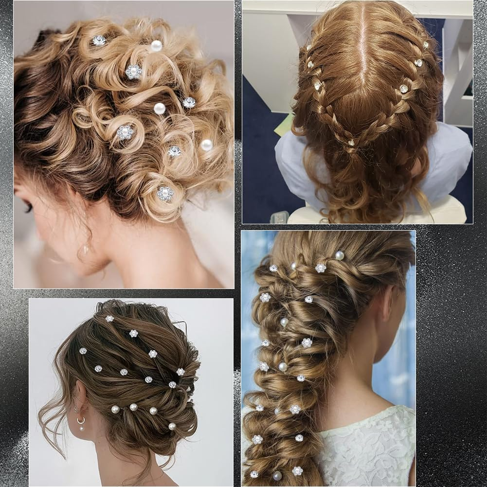 SOFPLATE 60Pcs 2 Styles Pearl Spiral Hair Pins Rhinestone Twister Hair Studs Bulk Faux Diamond Glitter Gems round Spring Stick Pin Jewellery for Wedding Bridal Prom Valentine Day Party Favor Adults image number 1