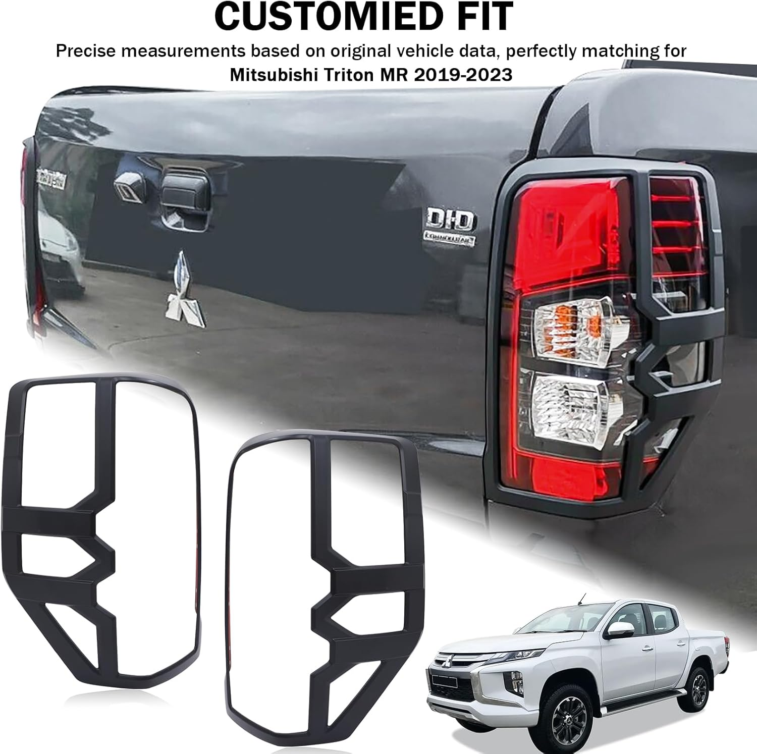 For Mitsubishi Triton MR 2019-2023 Accessories Headlight Tail Light Cover Trims, Front Rear Light Lamp Guard Protector Cover Trim Surround Frame, Matte Black Ute Exterior, 4Pcs/Set