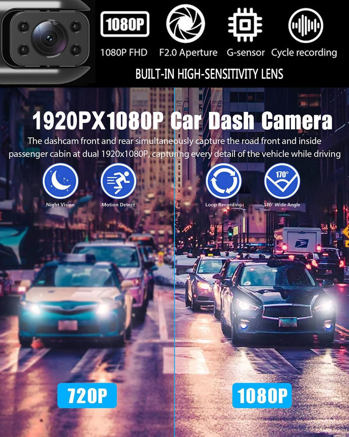 3 Channel Dash Cam Front and Rear inside for Cars, 4K Full UHD Car Camera with 32GB Card, IR Night Vision, 3.18&rdquo; IPS Screen, 176&deg; Wide Angle, 24H Parking Monitor, G-Sensor, Loop Recording image number 1