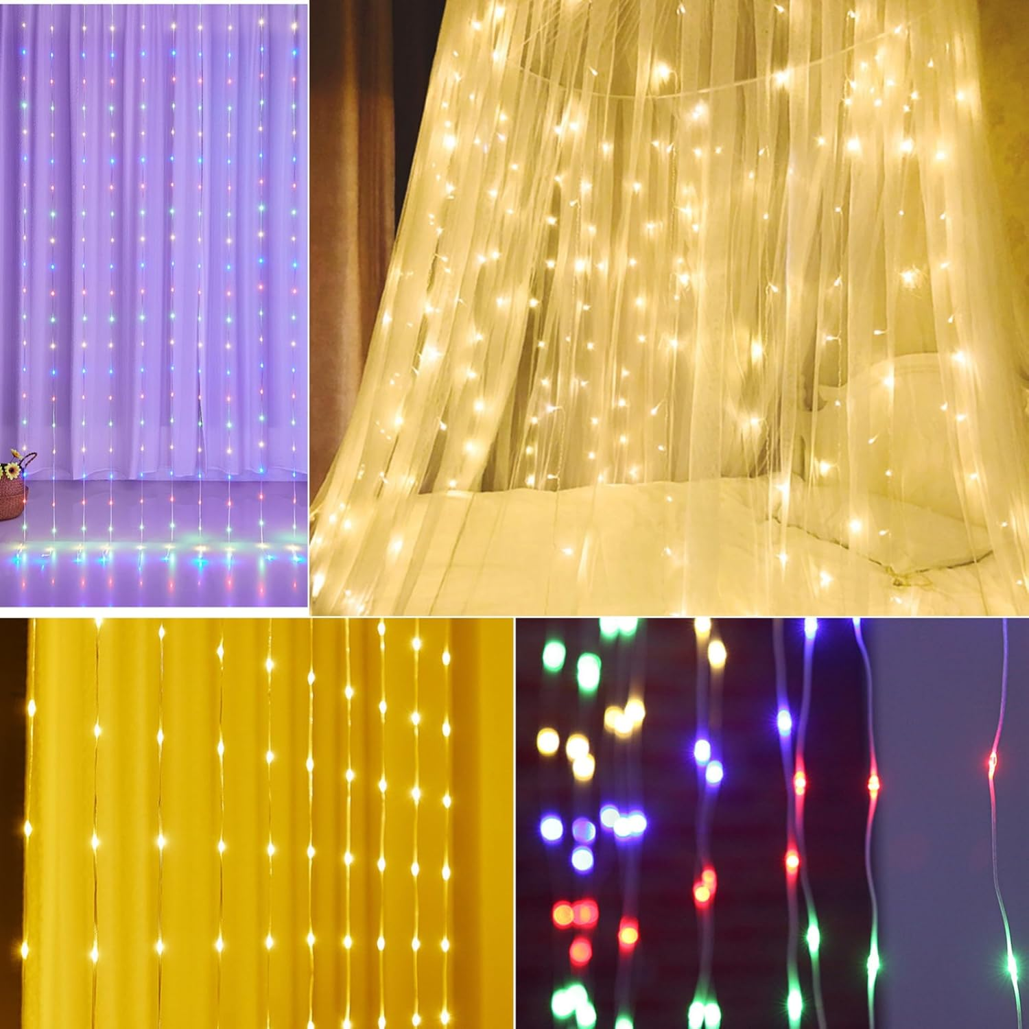 Clearhill 3 * 3Curtain String Lights 300LED Warm 8 Modes Soft Wire Curtain Lights with Remote & Timer, USB Operated, Waterproof for Indoor/Outdoor Decorations，Bedroom，Wedding，Party image number 5