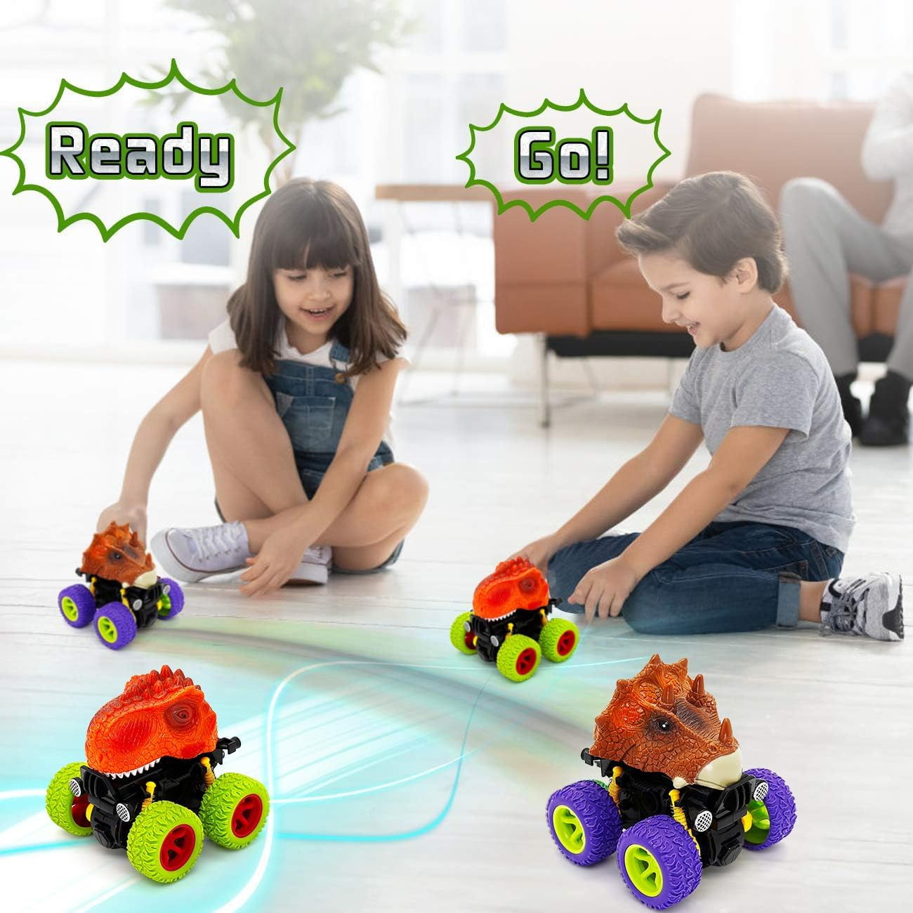 Befunsol Toys for 2 3 Year Old Boys - Monster Truck Dinosaur Toy Car Kids Toys Boys 3-5, Push and Go Friction Dinosaur Cars Toddler Toys, 2 3 4 5 Year Old Boy Christmas Birthday Gifts image number 1