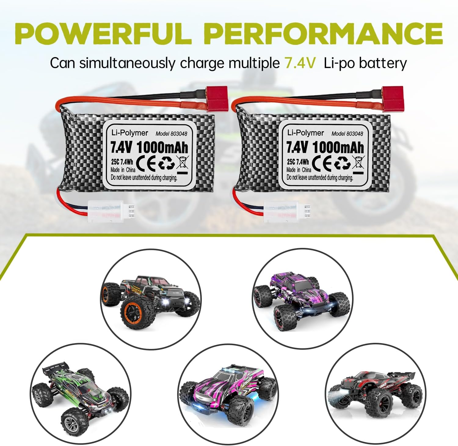 2PCS 7.4V 1000Mah T-Type Plug Lithium Battery for 18858 18859 18859A 18859E HM163 HM164 35-DJ03 35-DJ04 SN-DJ02 16889 16889A 16890 2845 2846 Q901 Q902 Q903 Remote Control Car Quadcopter Drone Battery