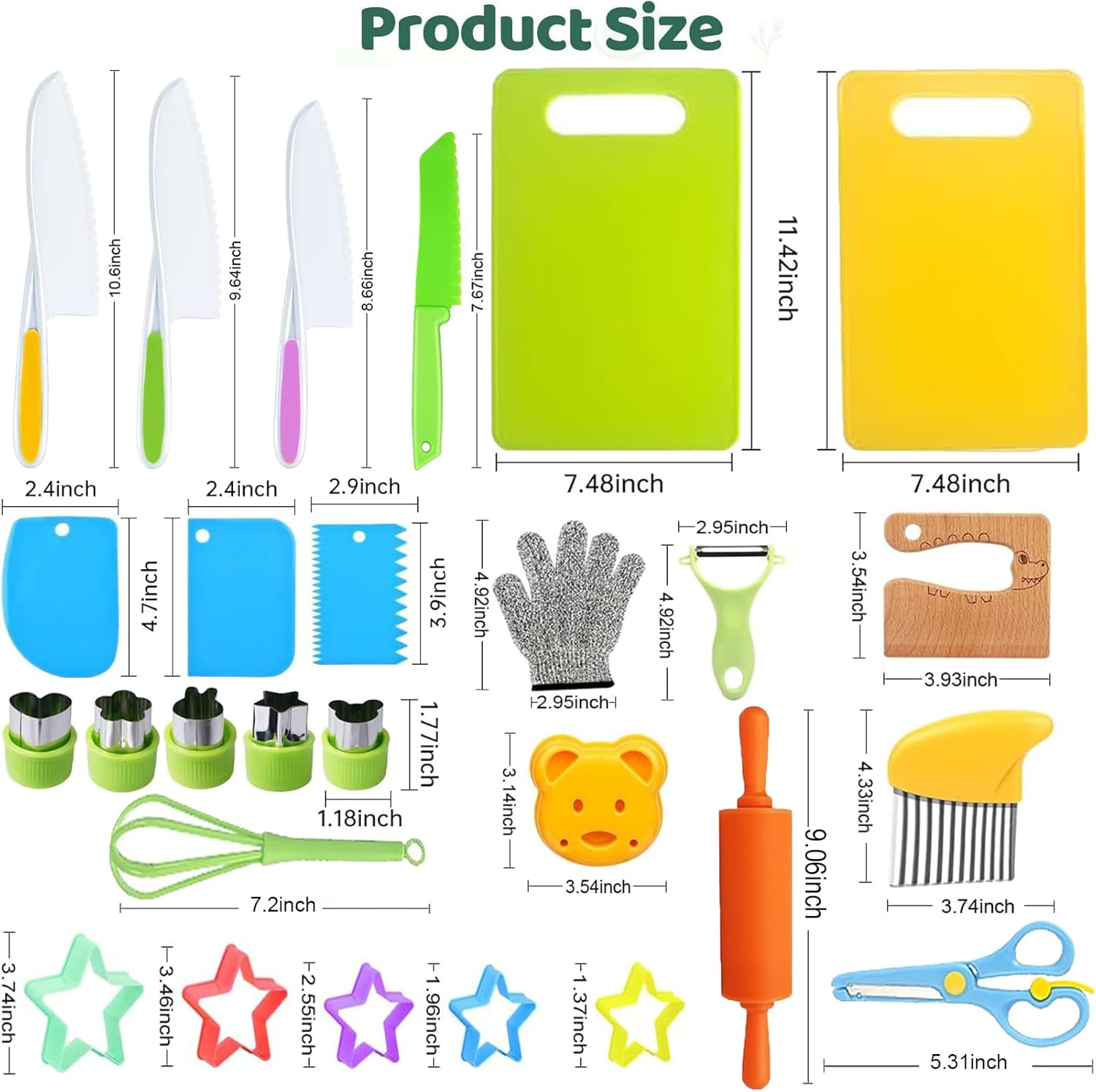 Kids Knife Set,28Pcs Toddler Knife Set,Kids Knife Set for Real Cooking with Gloves,Crinkle Cutter,Fruit Cutter,Dough Cutters,Kids Cutting Board and Wooden Safe Knives for Cooking Fun and Present image number 5