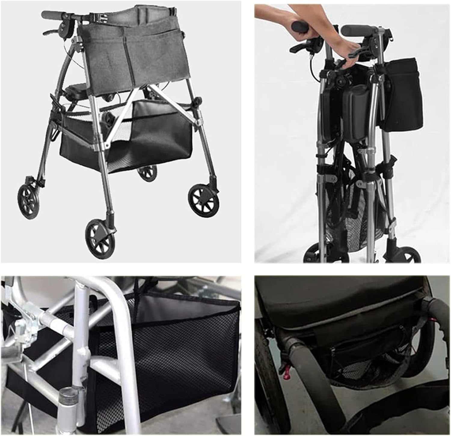 Wheelchair Basket, under Wheelchair Bag, Wheelchair underneath Bag 600D Oxford Cloth, Movable under Seat Basket for Rollator Walker Black image number 5